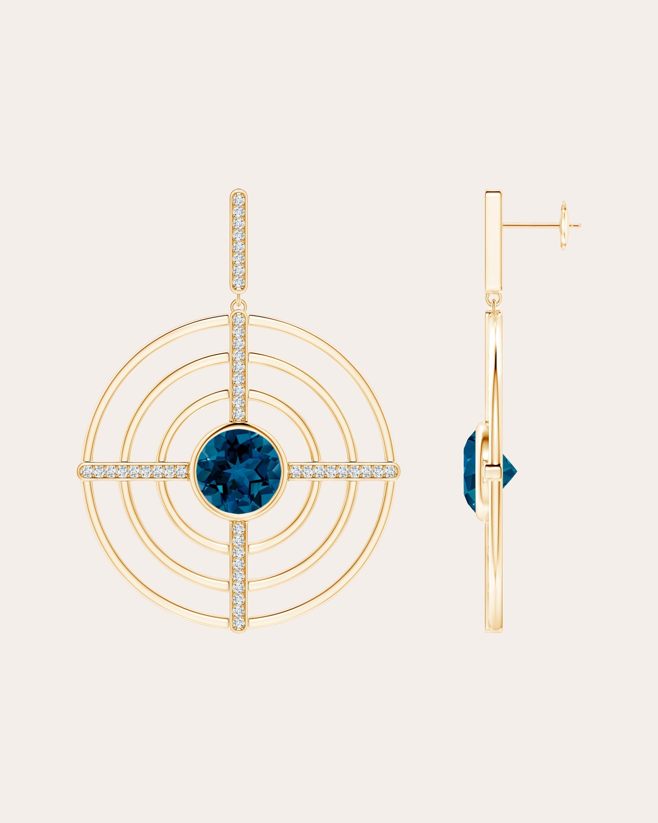 Bar 14K Gold Topaz and Diamond Earrings
