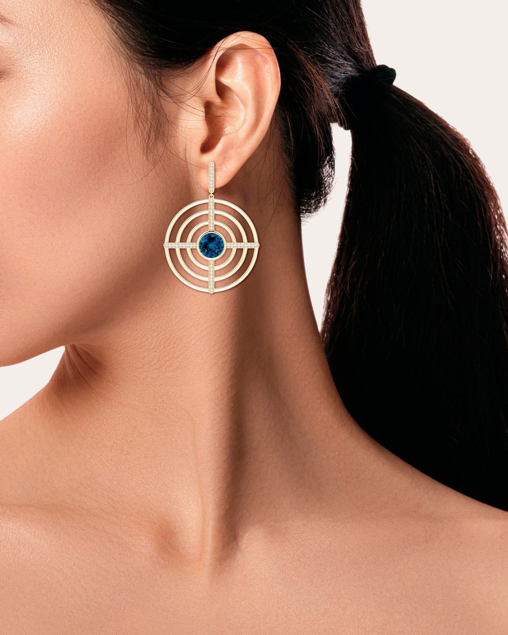 Bar 14K Gold Topaz and Diamond Earrings