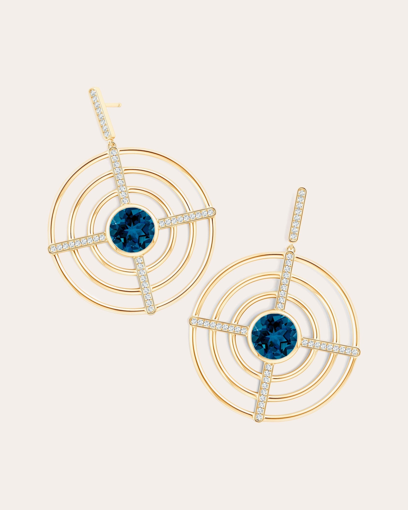 Bar 14K Gold Topaz and Diamond Earrings