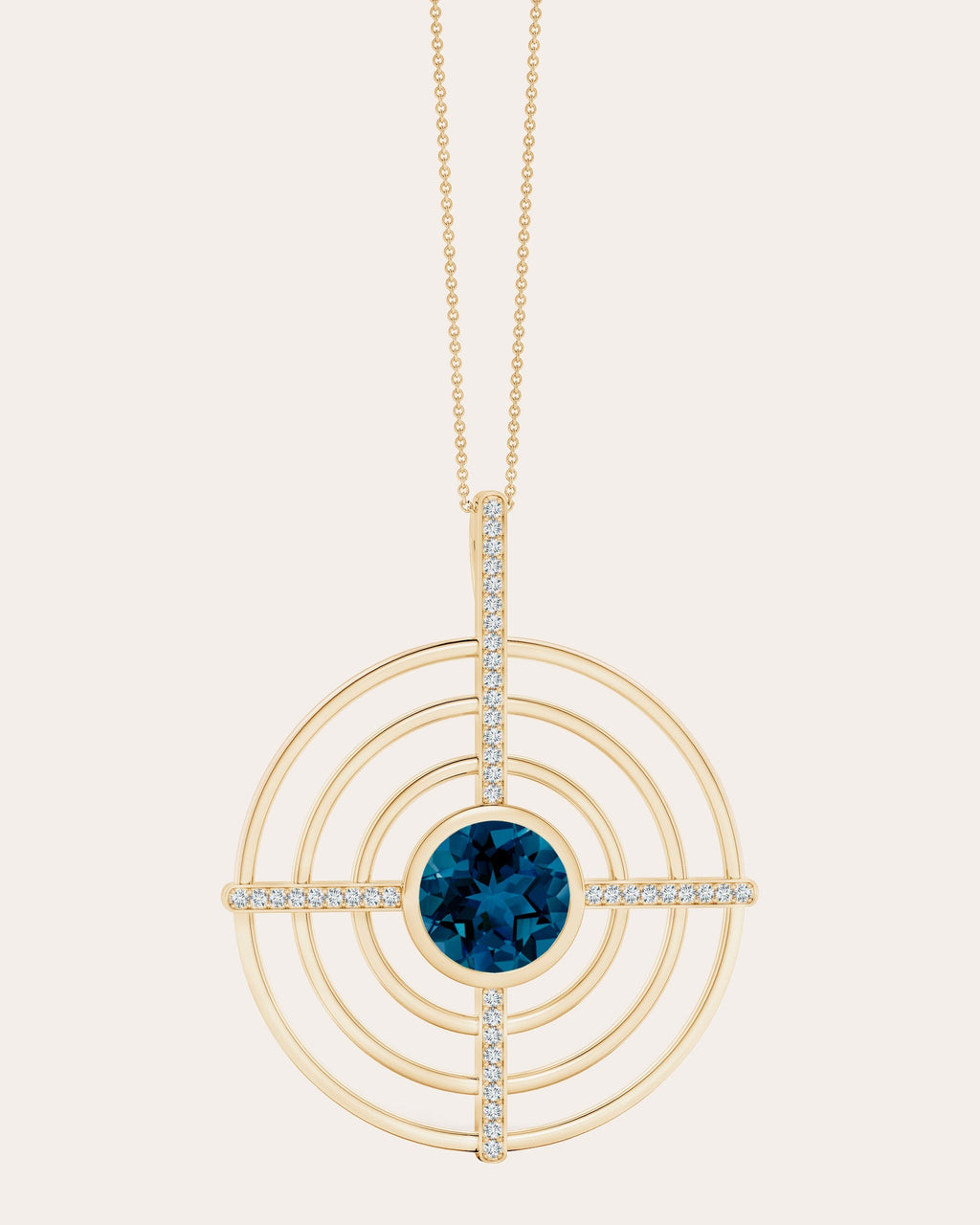Bar 14K Gold Topaz and Diamond Pendant Necklace