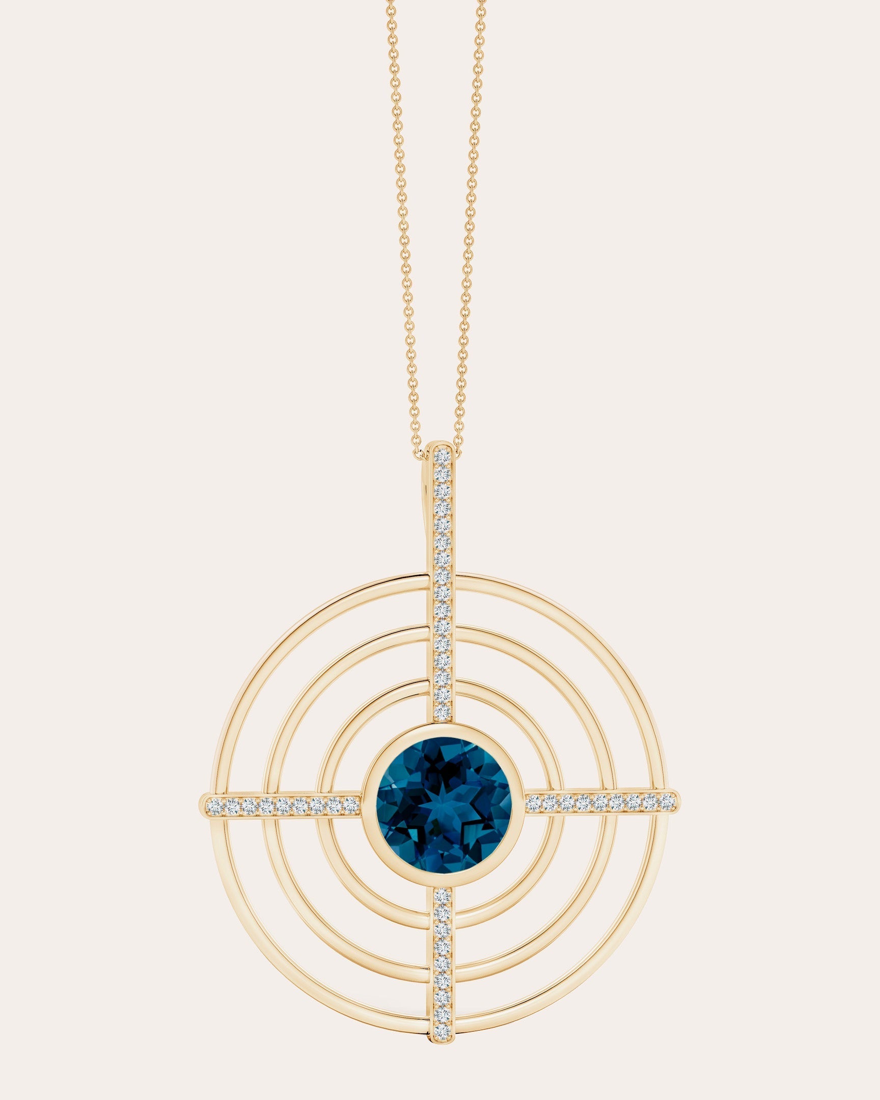 Bar 14K Gold Topaz and Diamond Pendant Necklace