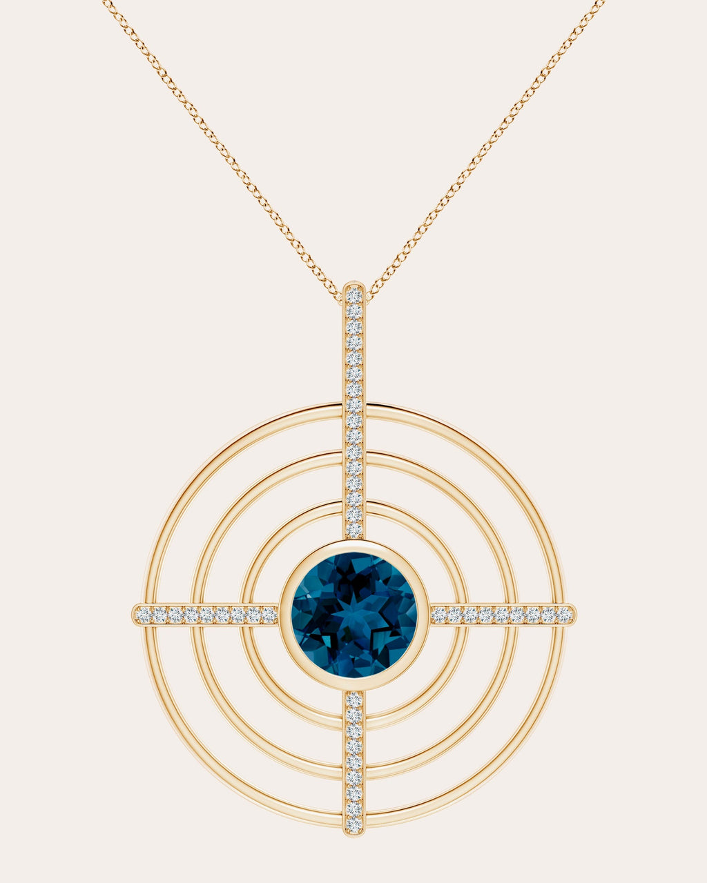 Bar 14K Gold Topaz and Diamond Pendant Necklace