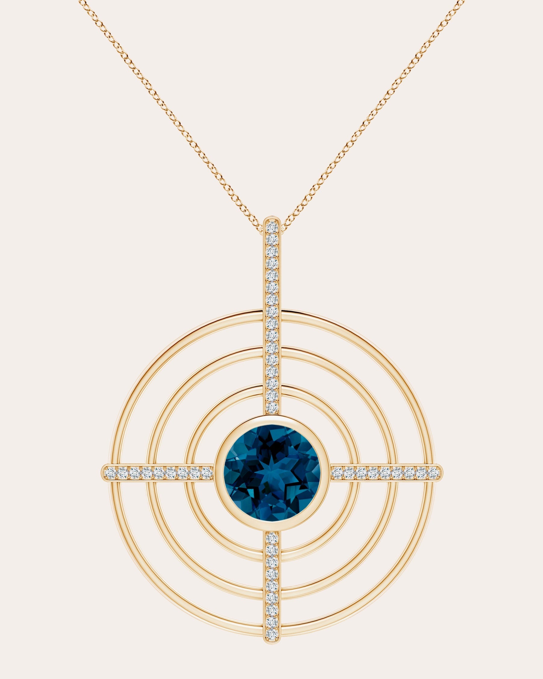 Bar 14K Gold Topaz and Diamond Pendant Necklace
