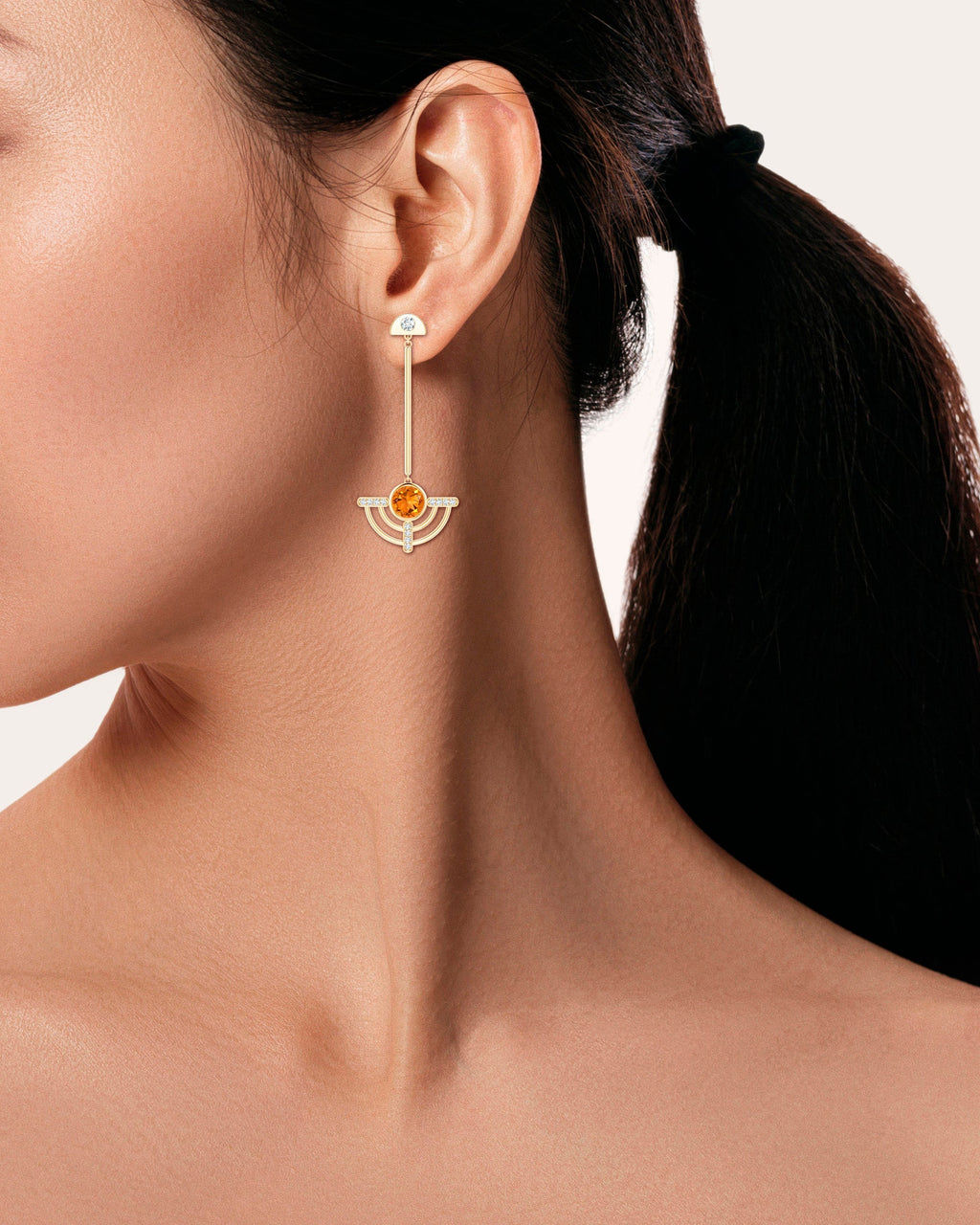 Bar 14K Gold Citrine and Diamond Earrings