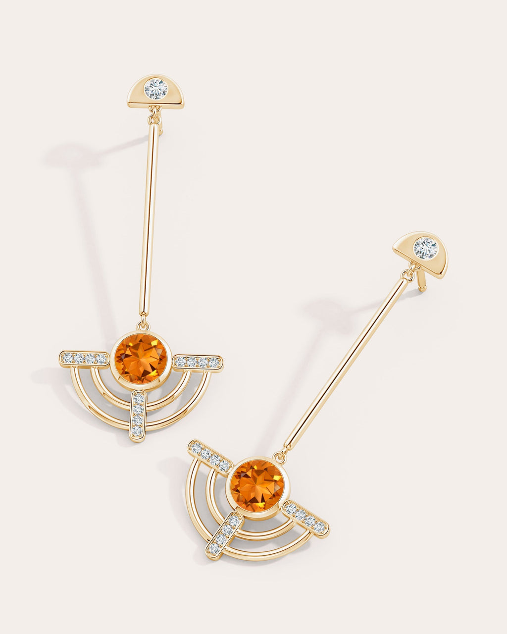 Bar 14K Gold Citrine and Diamond Earrings