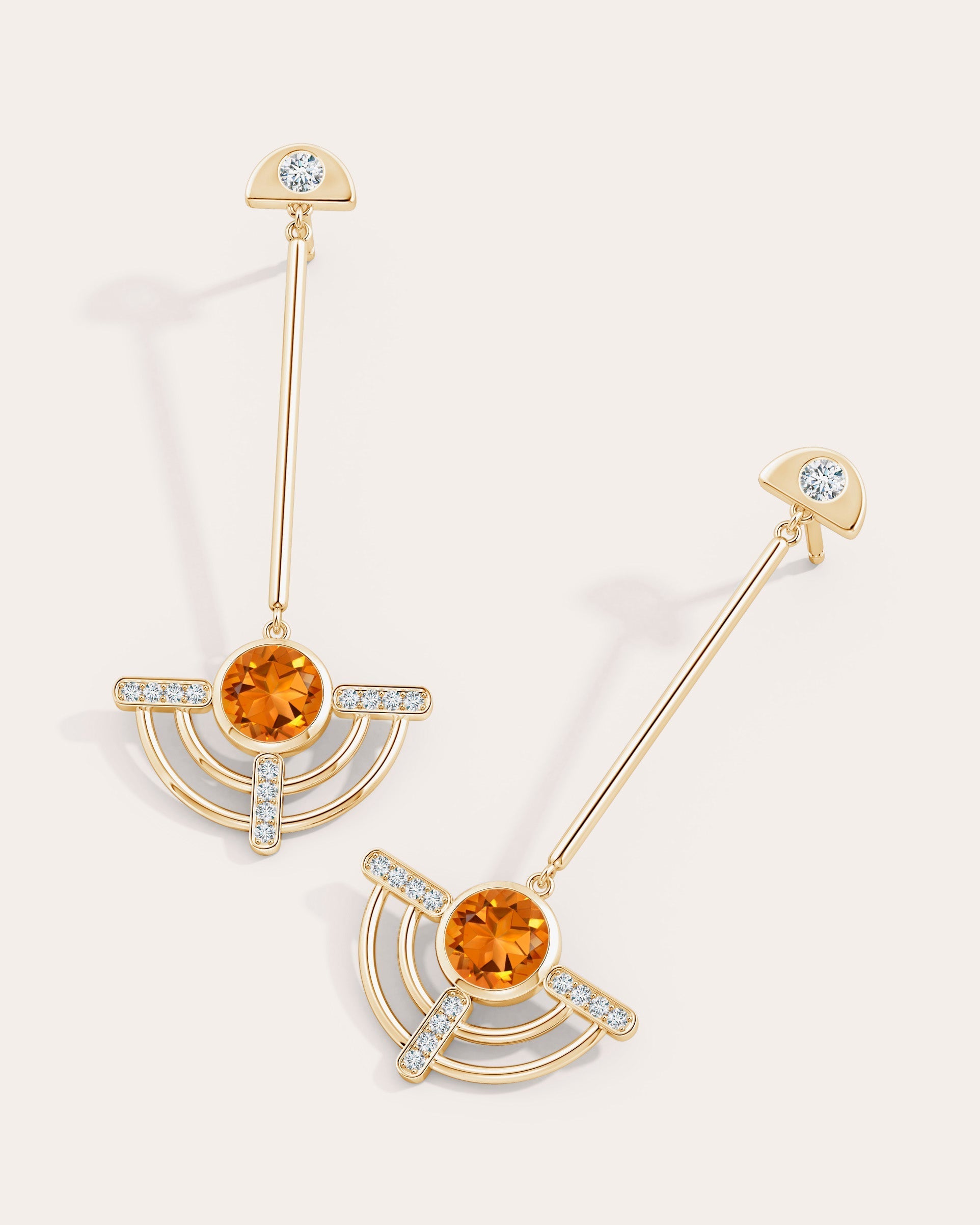 Bar 14K Gold Citrine and Diamond Earrings