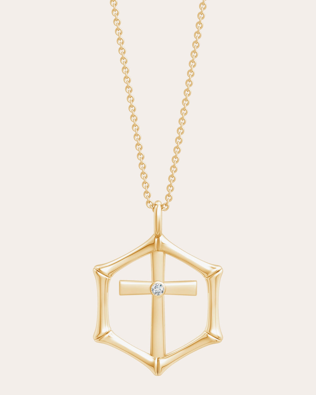 Bamboo 14K Gold Diamond Cross Pendant Necklace