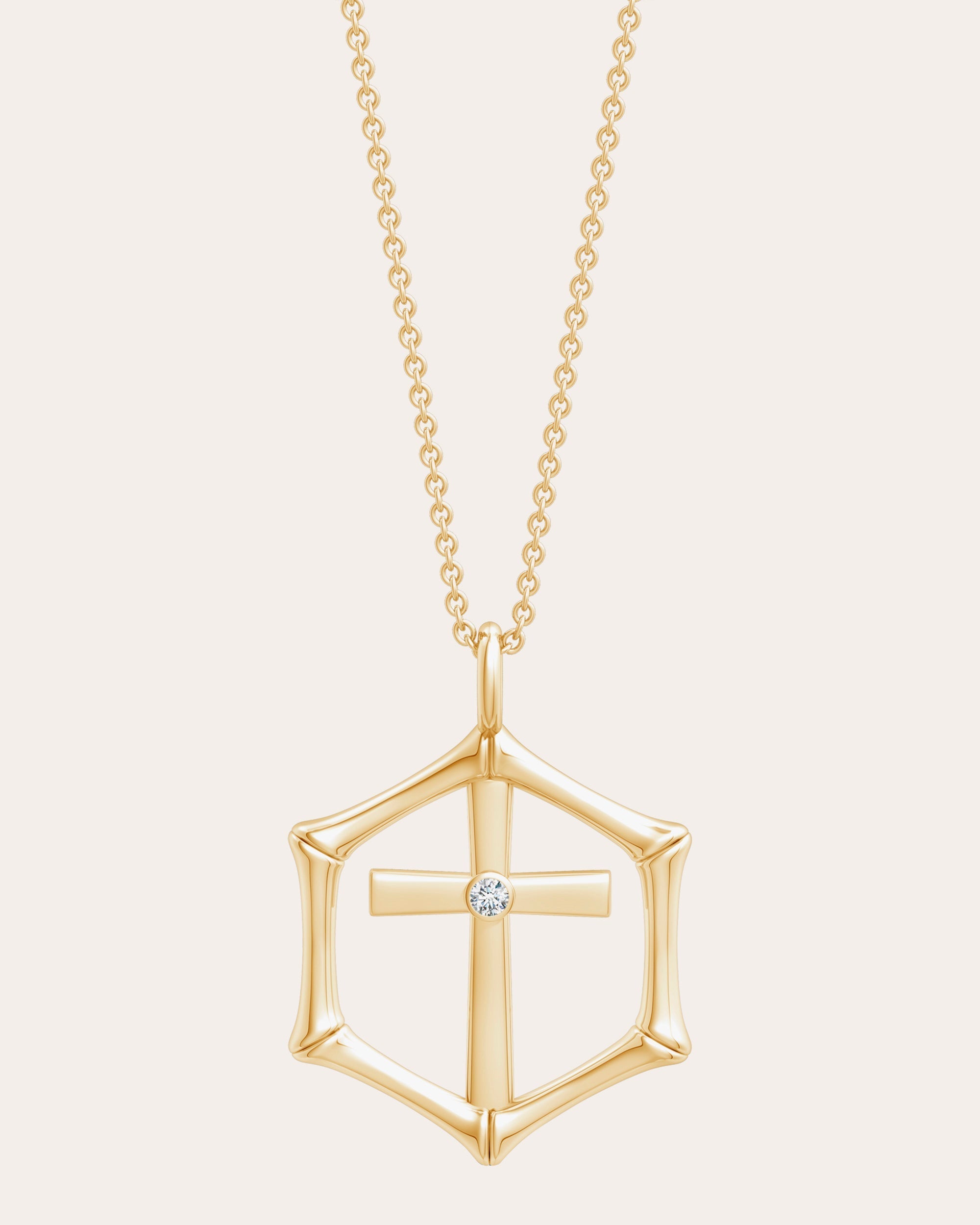 Bamboo 14K Gold Diamond Cross Pendant Necklace