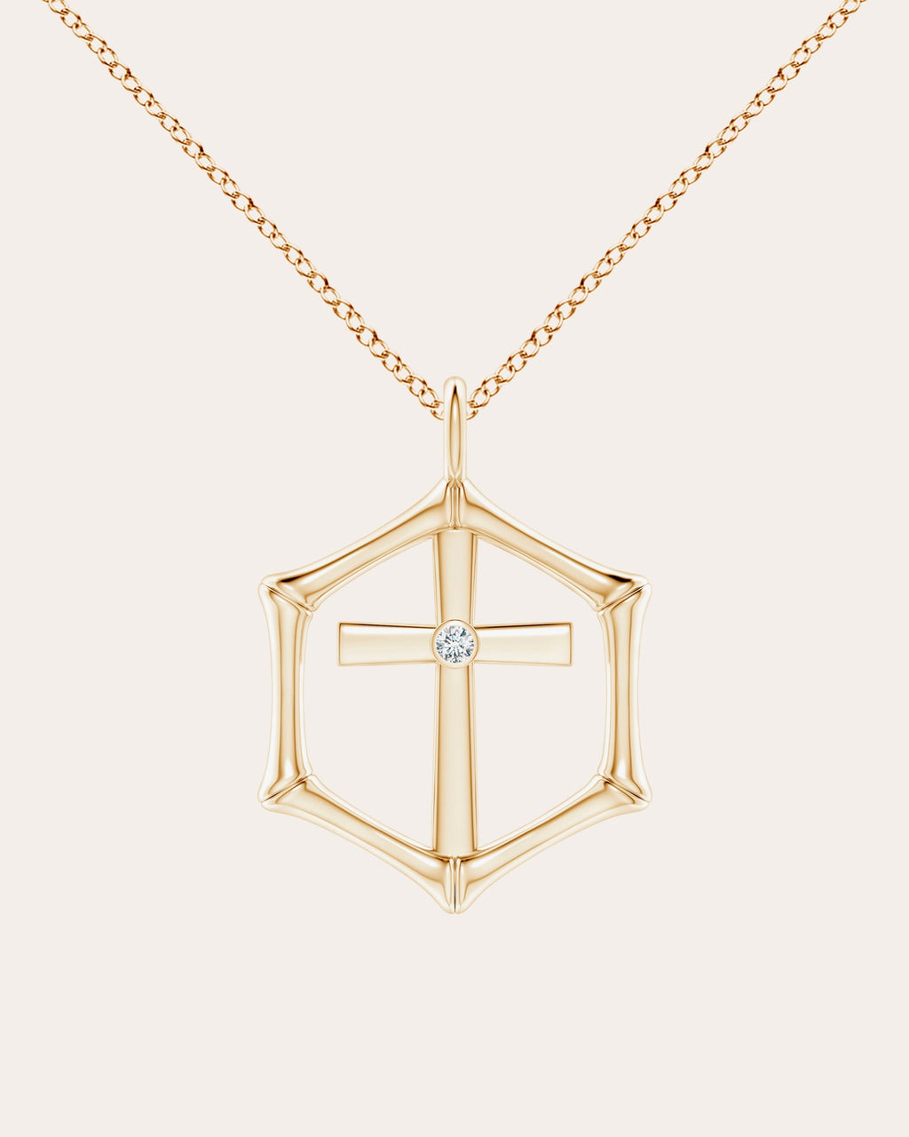 Bamboo 14K Gold Diamond Cross Pendant Necklace