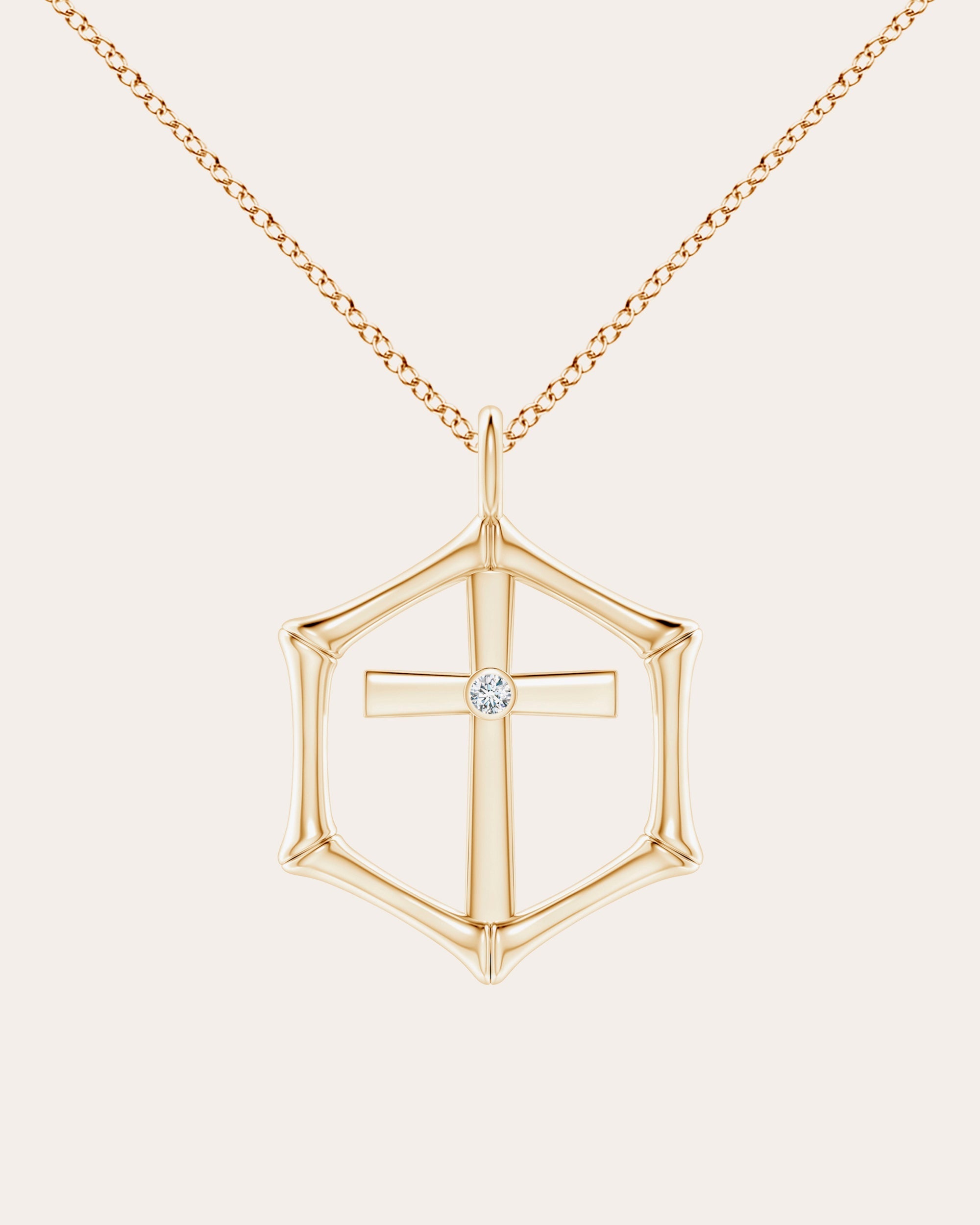 Bamboo 14K Gold Diamond Cross Pendant Necklace