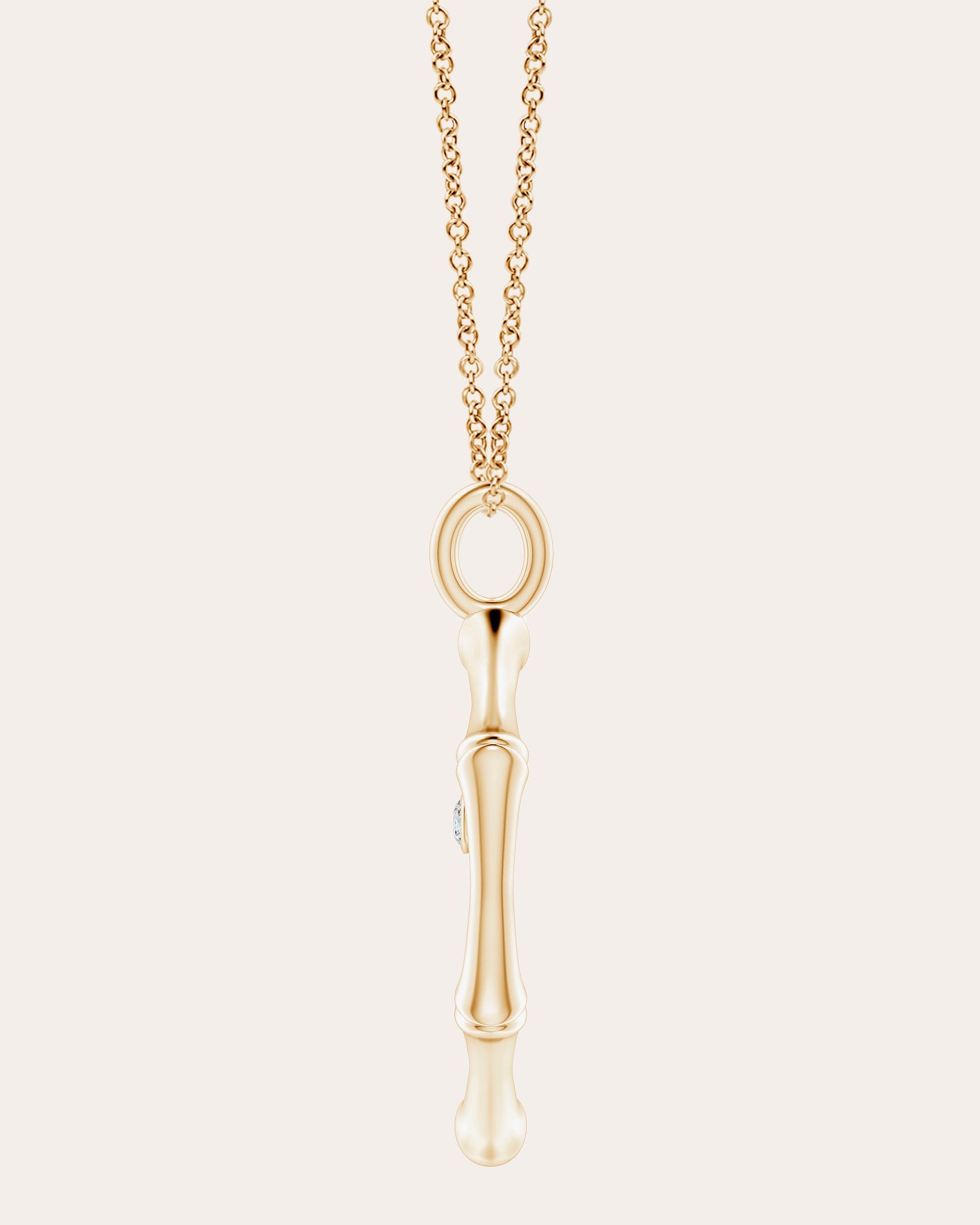 Bamboo 14K Gold Diamond Cross Pendant Necklace