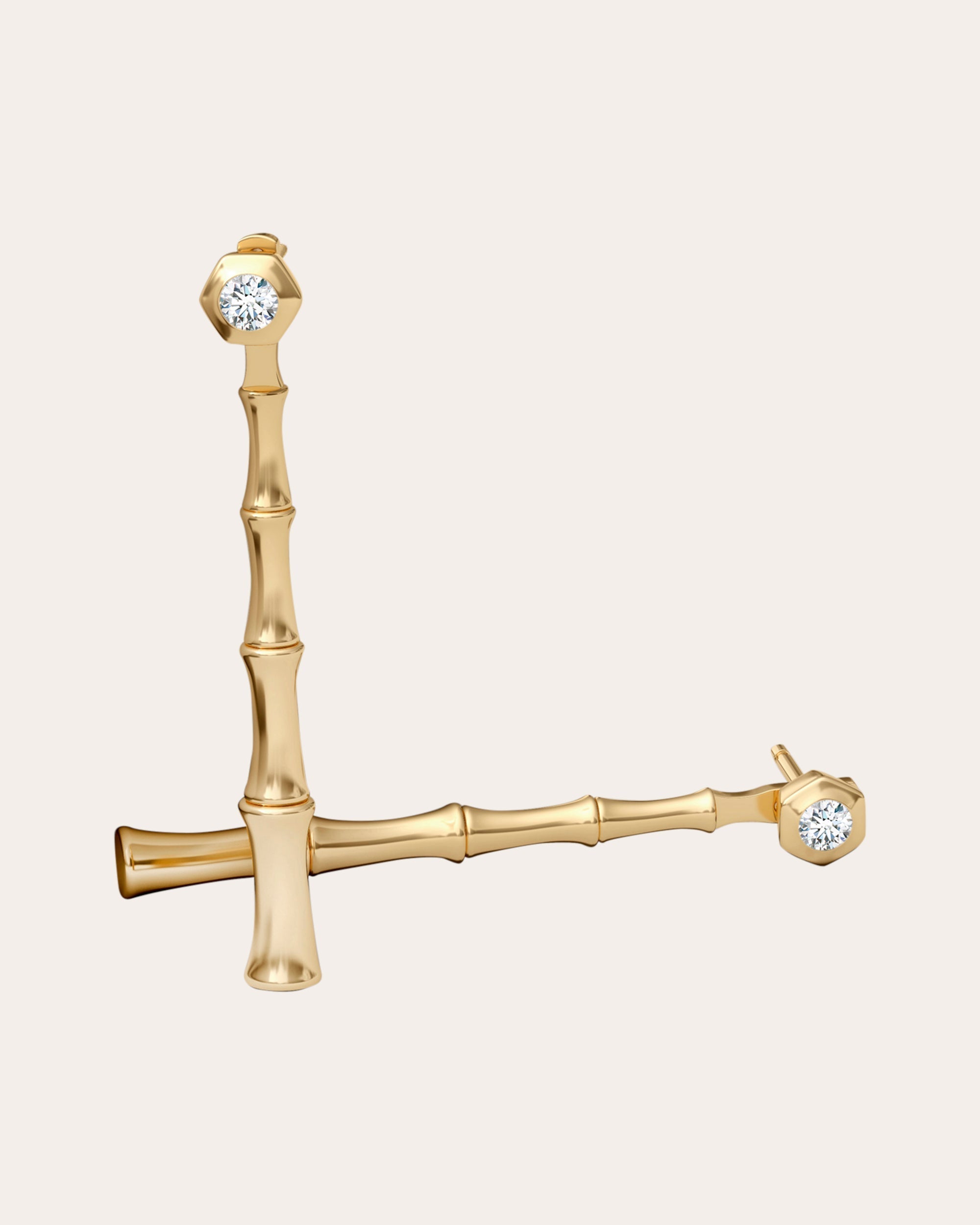 Bamboo 14K Gold Diamond Earrings