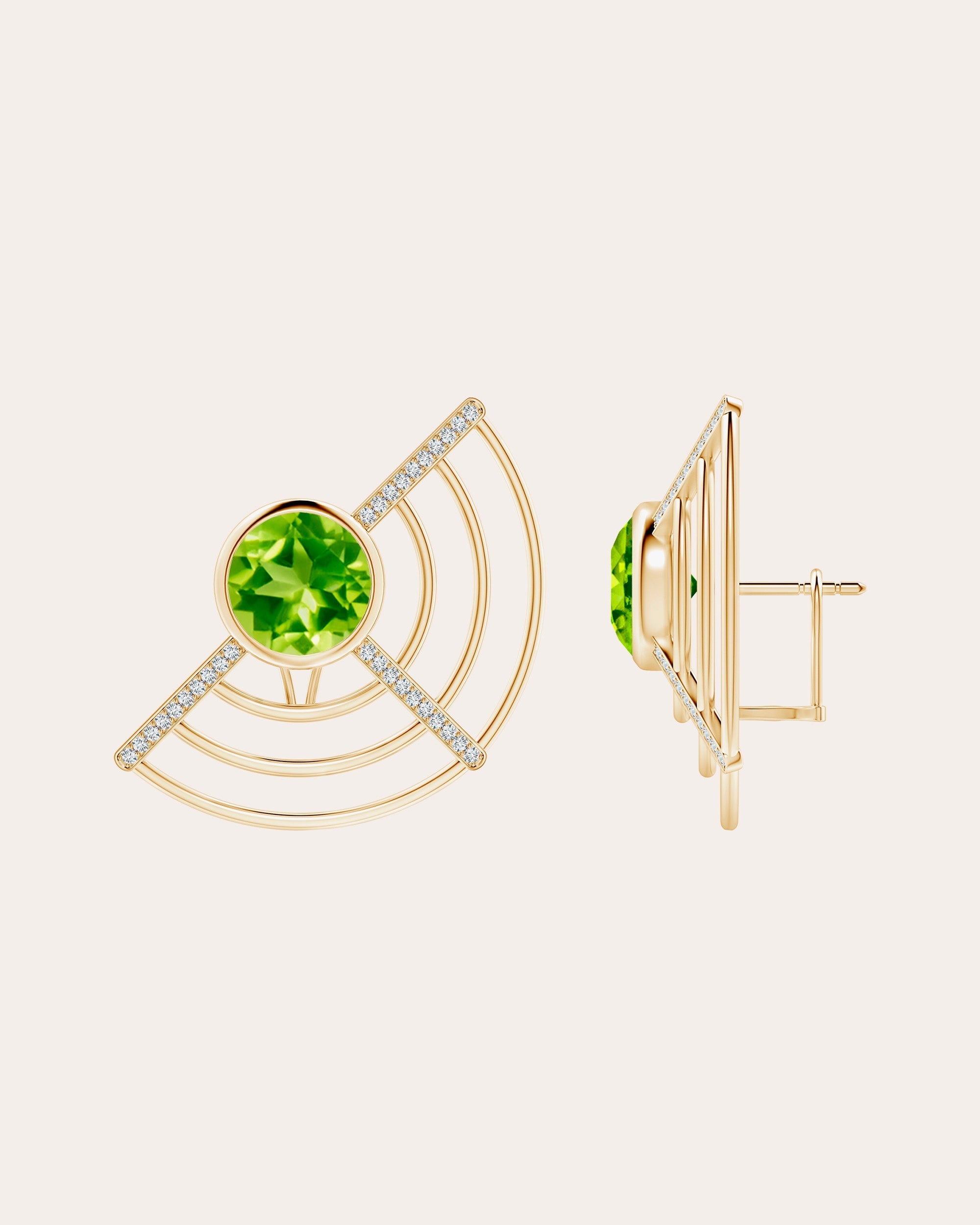 Bar 14K Gold Peridot and Diamond Earrings