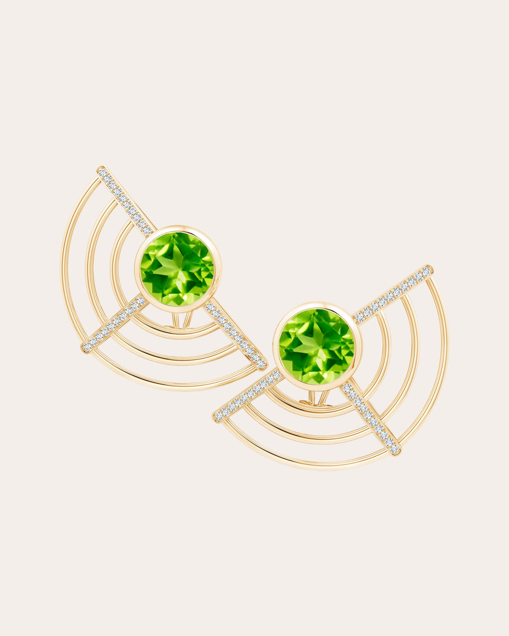 Bar 14K Gold Peridot and Diamond Earrings