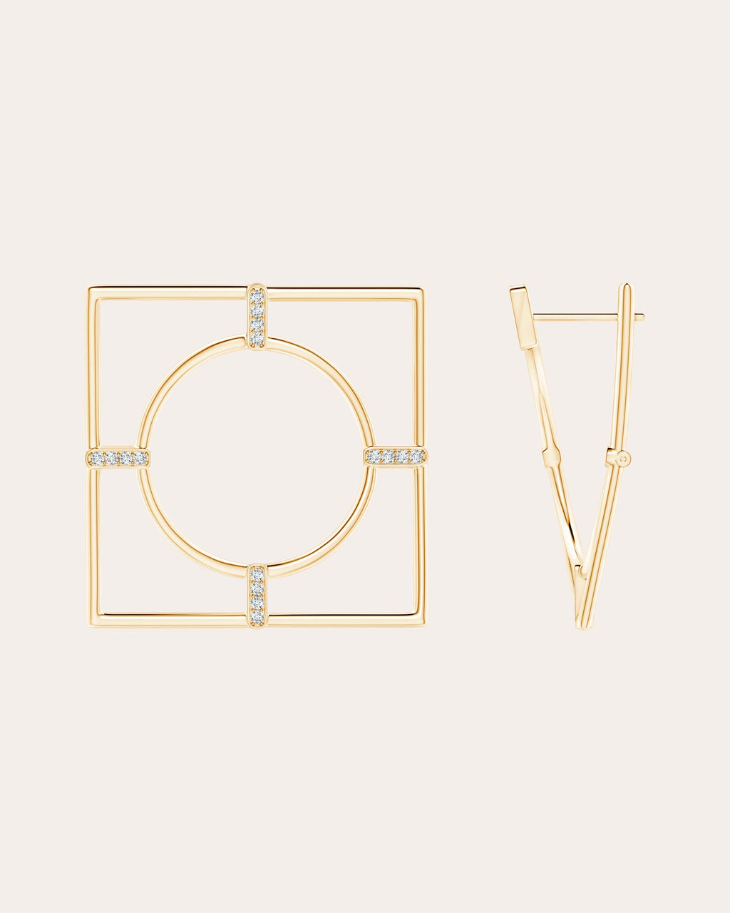 Bar 14K Gold Diamond Square Hoop Earrings