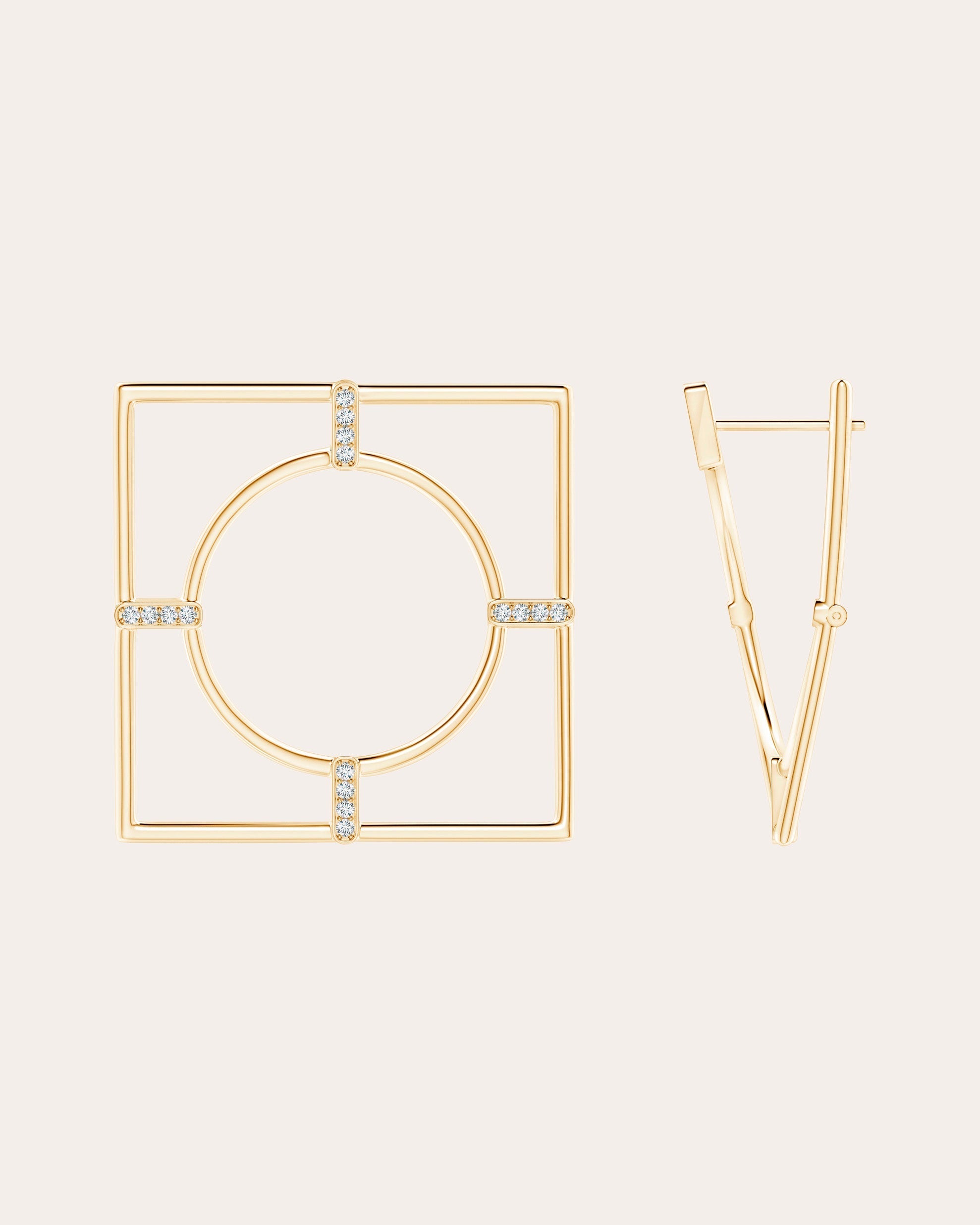 Bar 14K Gold Diamond Square Hoop Earrings
