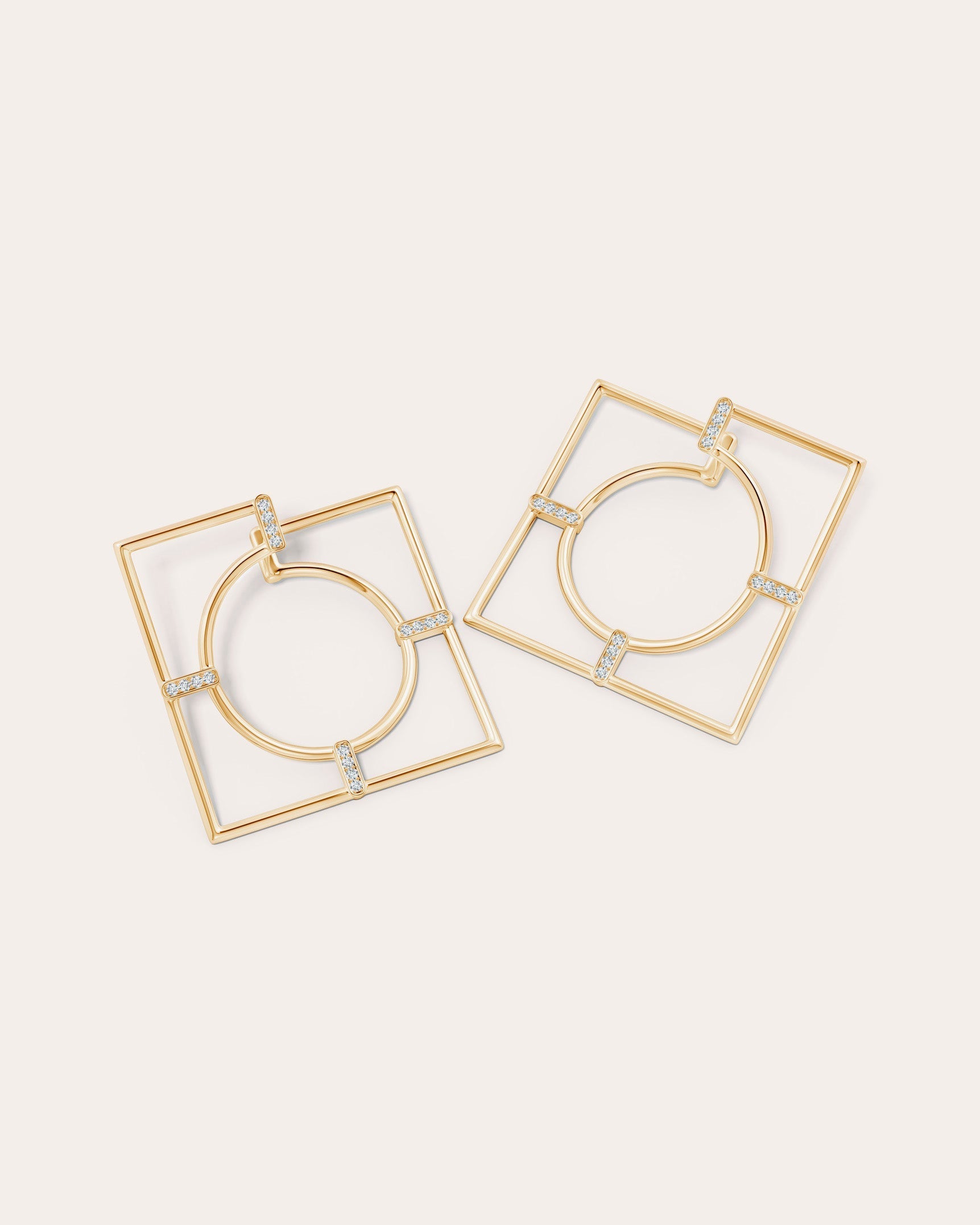 Bar 14K Gold Diamond Square Hoop Earrings