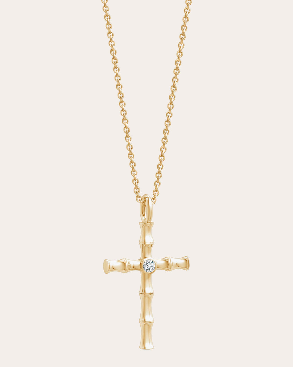 Bamboo 14K Gold Diamond Cross Pendant Necklace