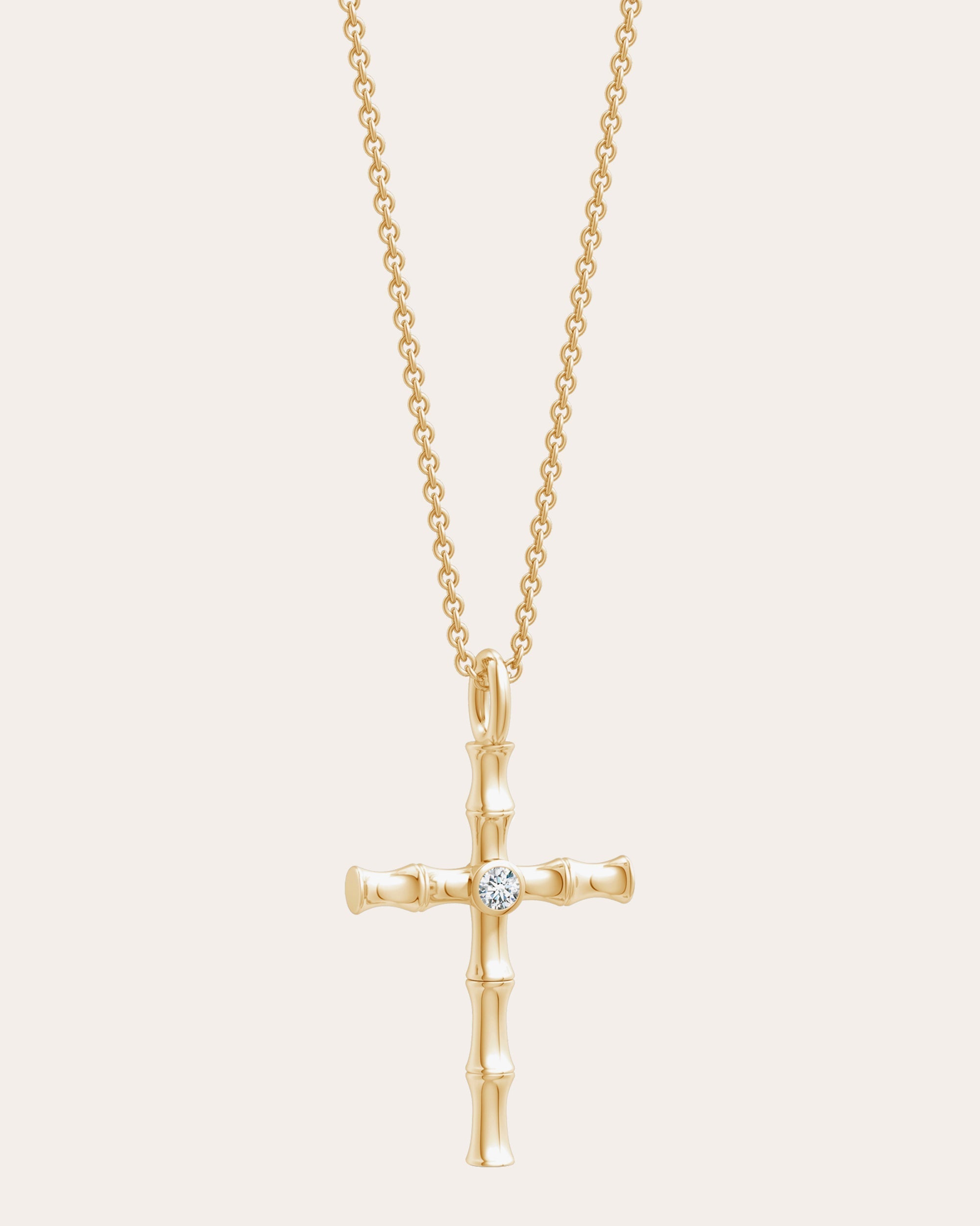 Bamboo 14K Gold Diamond Cross Pendant Necklace