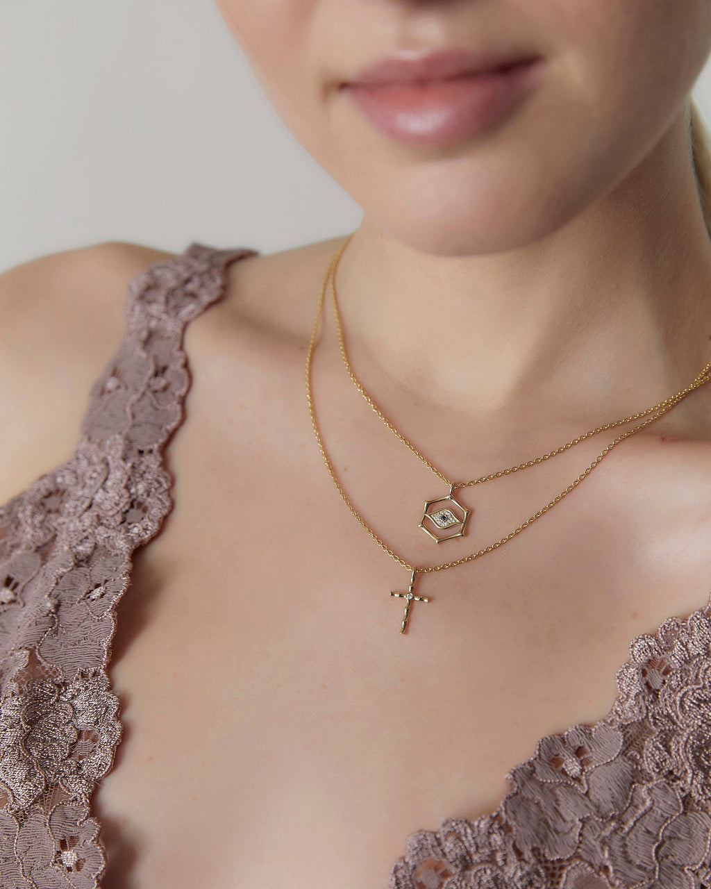 Bamboo 14K Gold Diamond Cross Pendant Necklace