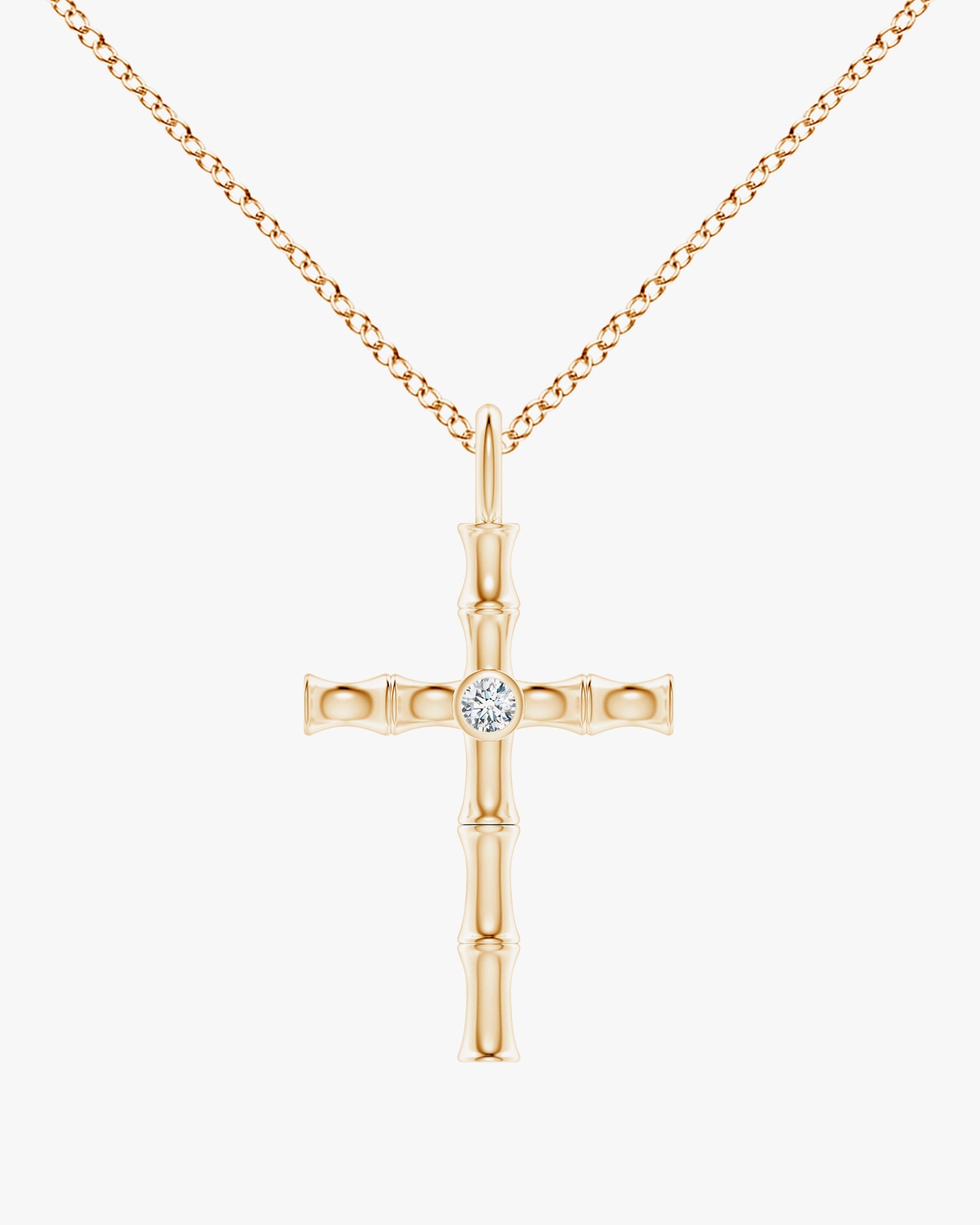 Bamboo 14K Gold Diamond Cross Pendant Necklace