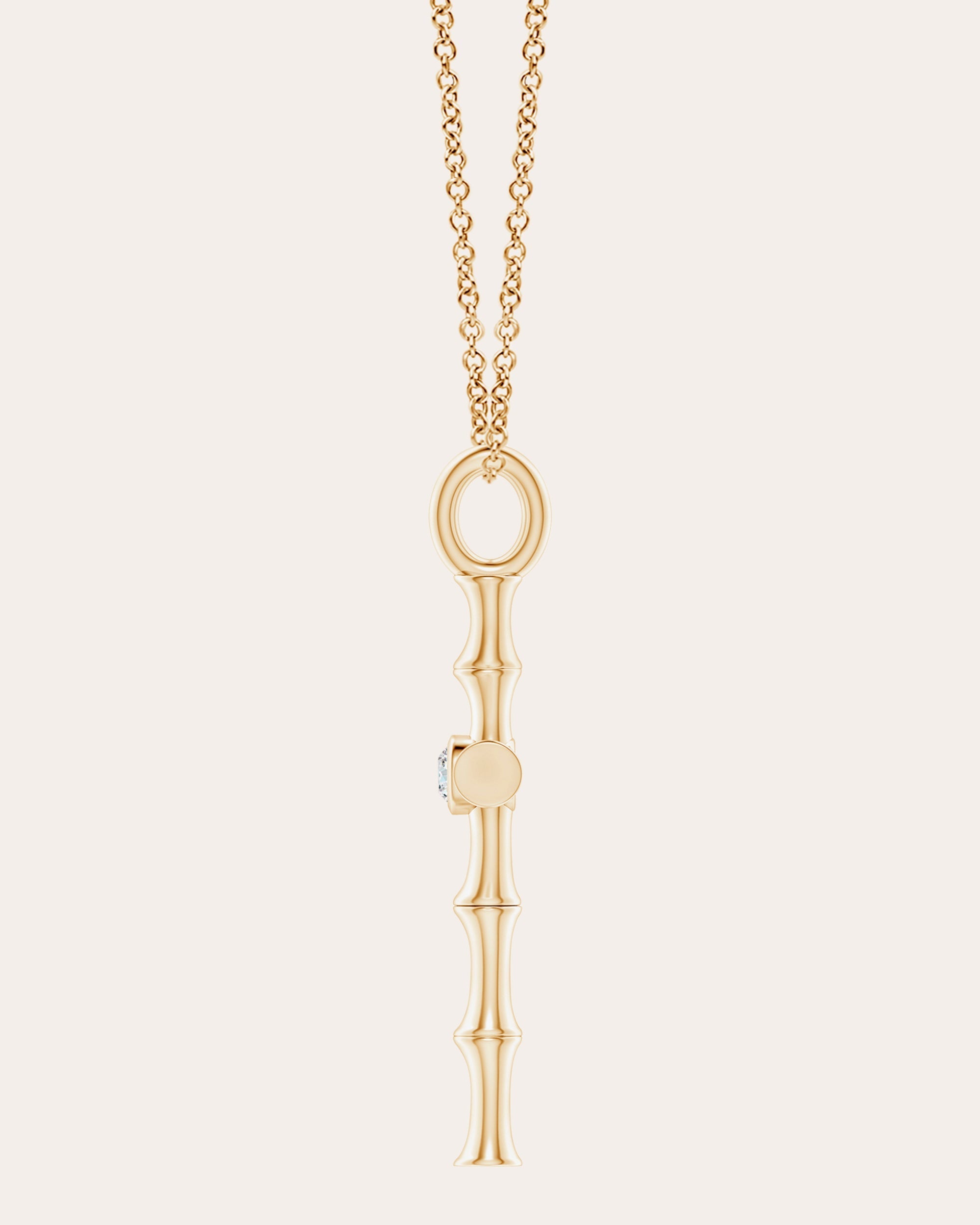 Bamboo 14K Gold Diamond Cross Pendant Necklace