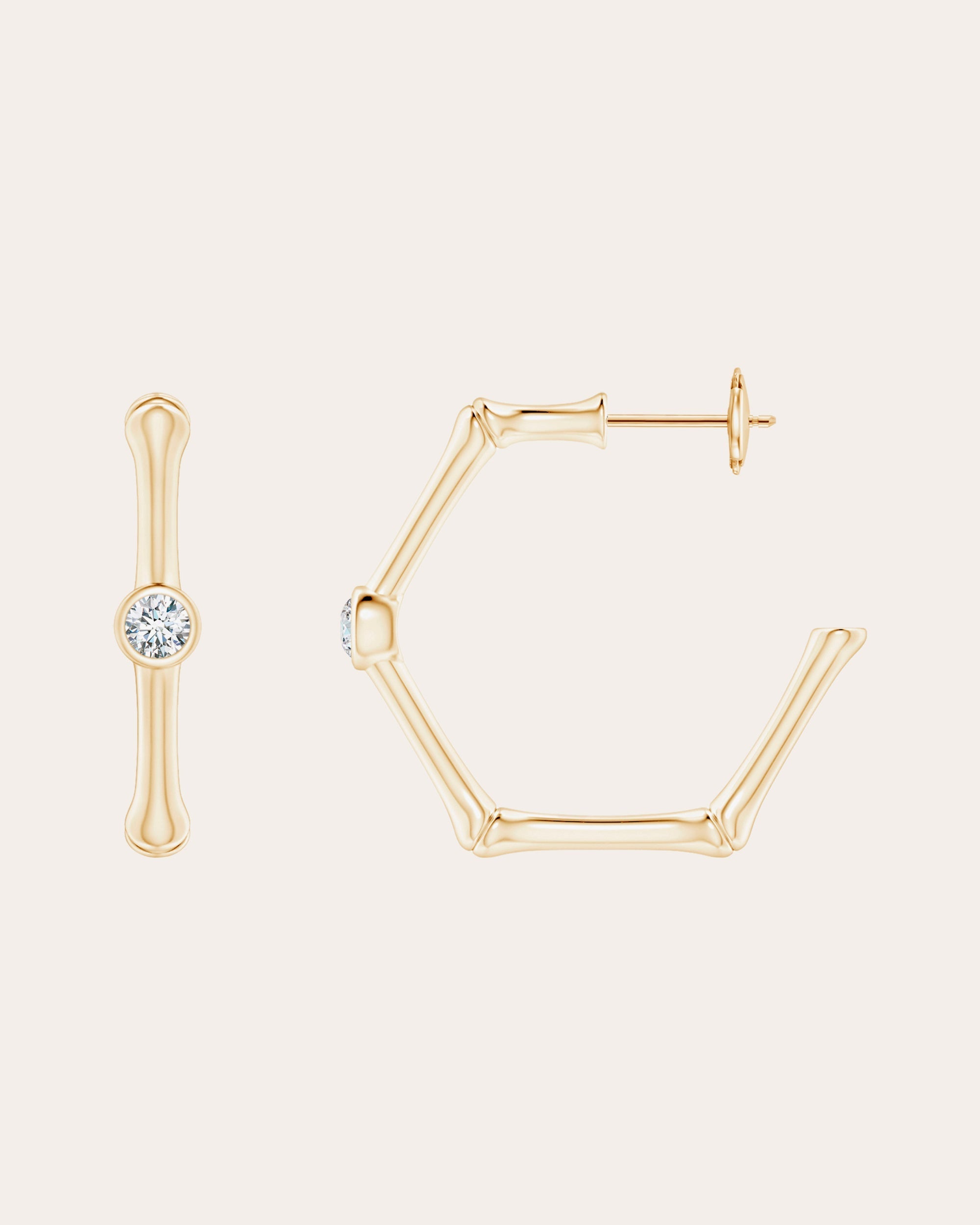 Indochine Bamboo 14K Gold Diamond Hoop Earrings