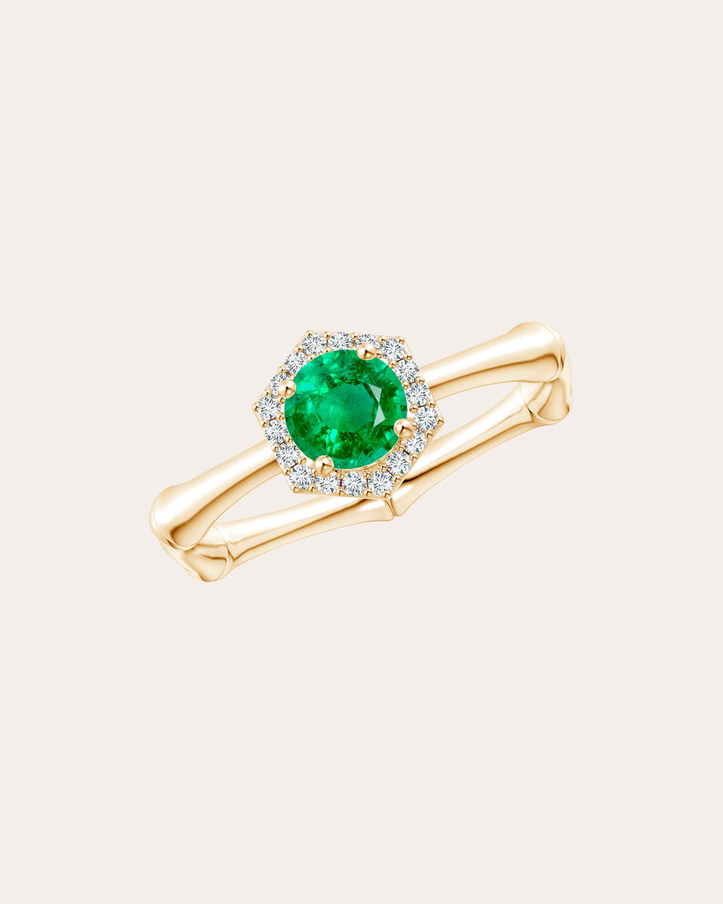 Bamboo 14K Gold Emerald and Diamond Ring