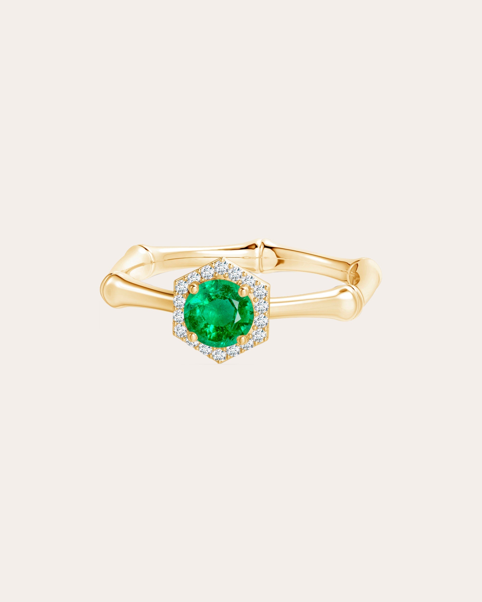 Bamboo 14K Gold Emerald and Diamond Ring