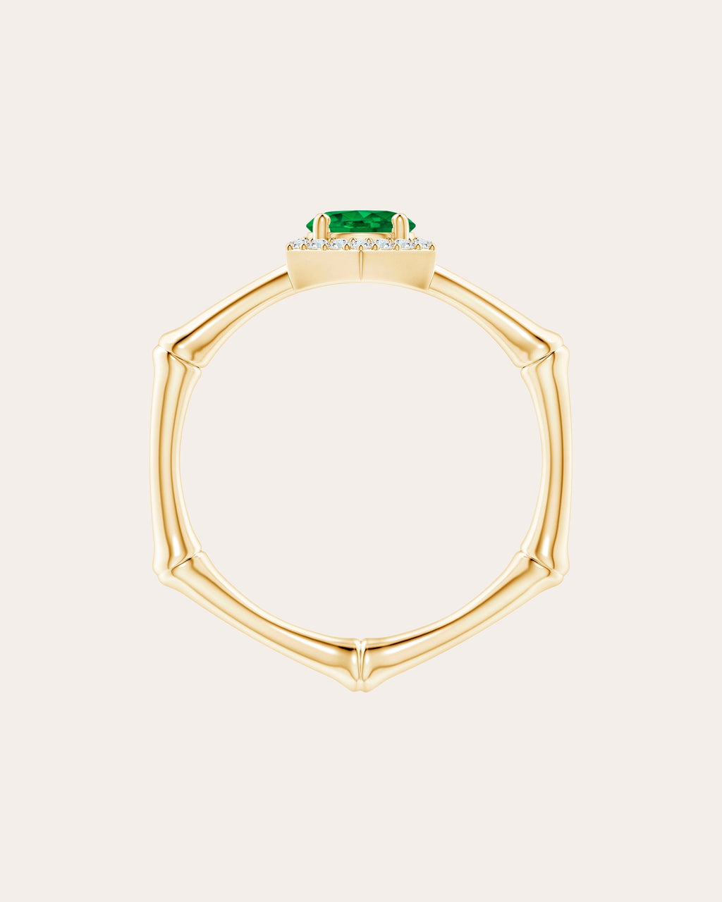 Bamboo 14K Gold Emerald and Diamond Ring