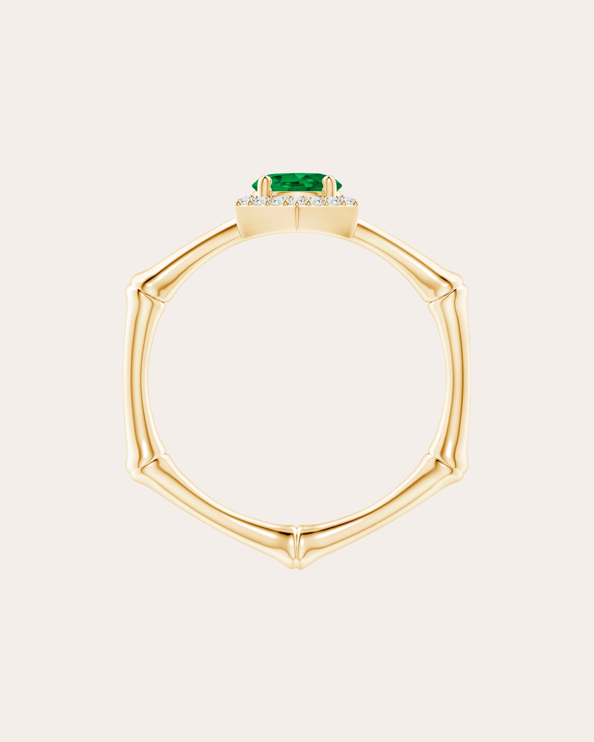 Bamboo 14K Gold Emerald and Diamond Ring