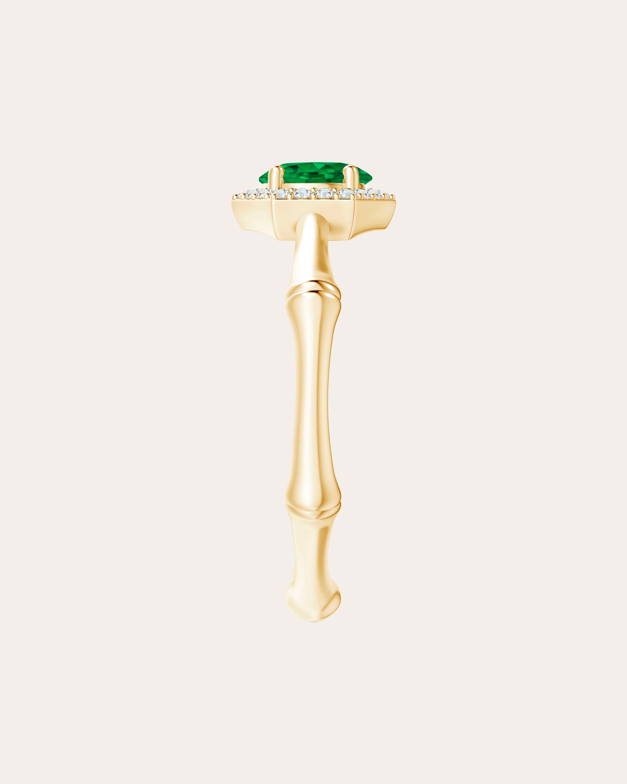 Bamboo 14K Gold Emerald and Diamond Ring