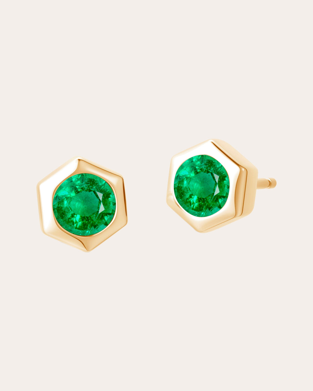 14K Gold Emerald Stud Earrings