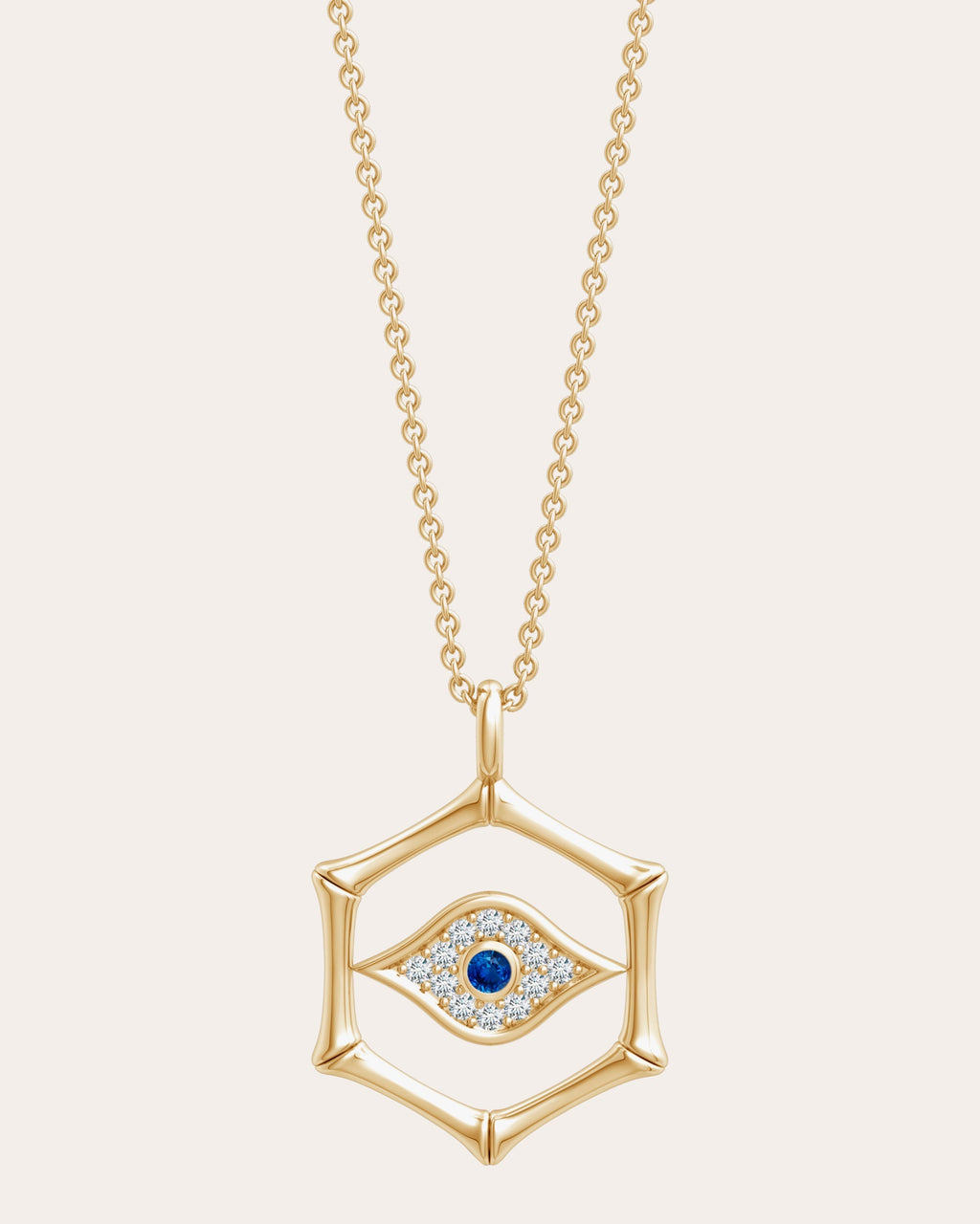 Bamboo 14K Gold Sapphire and Diamond Evil Eye Pendant Necklace