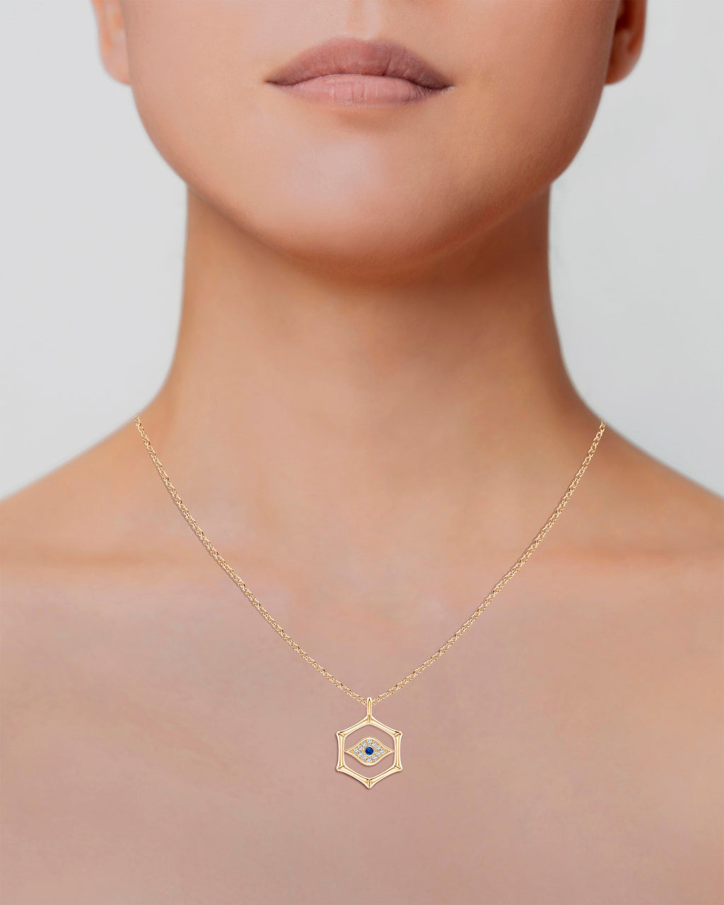 Bamboo 14K Gold Sapphire and Diamond Evil Eye Pendant Necklace