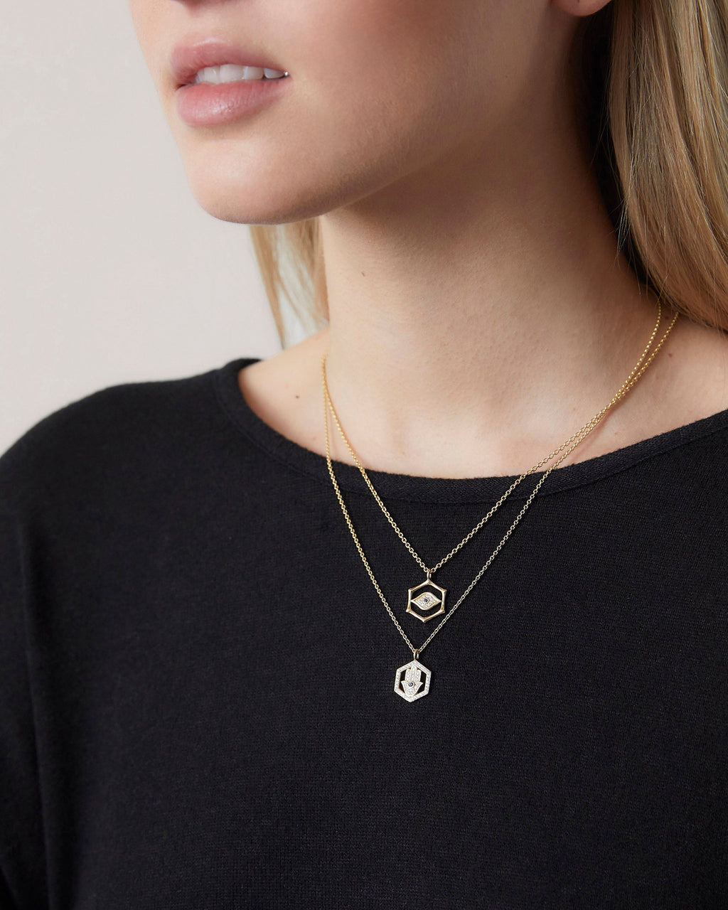 Bamboo 14K Gold Sapphire and Diamond Evil Eye Pendant Necklace