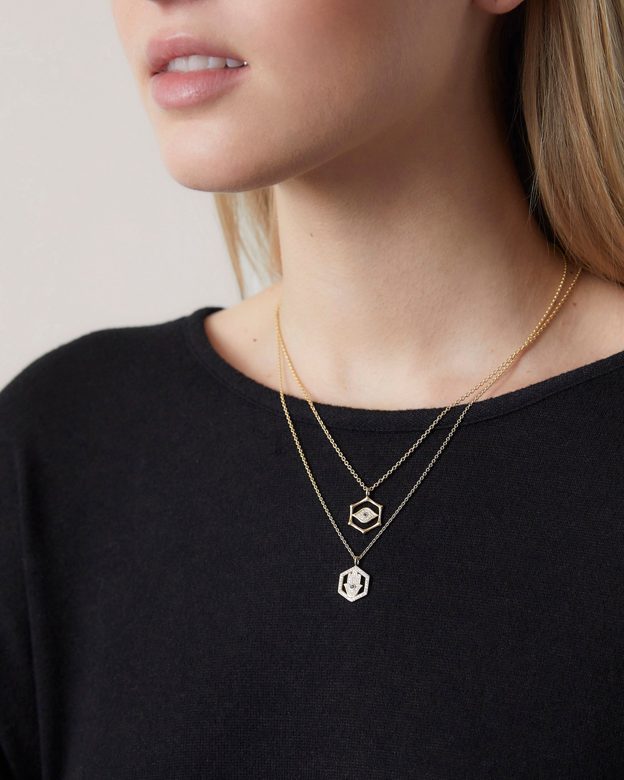 Bamboo 14K Gold Sapphire and Diamond Evil Eye Pendant Necklace