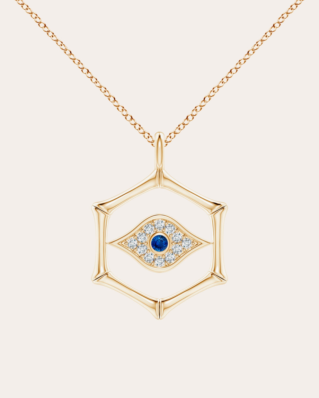 Bamboo 14K Gold Sapphire and Diamond Evil Eye Pendant Necklace