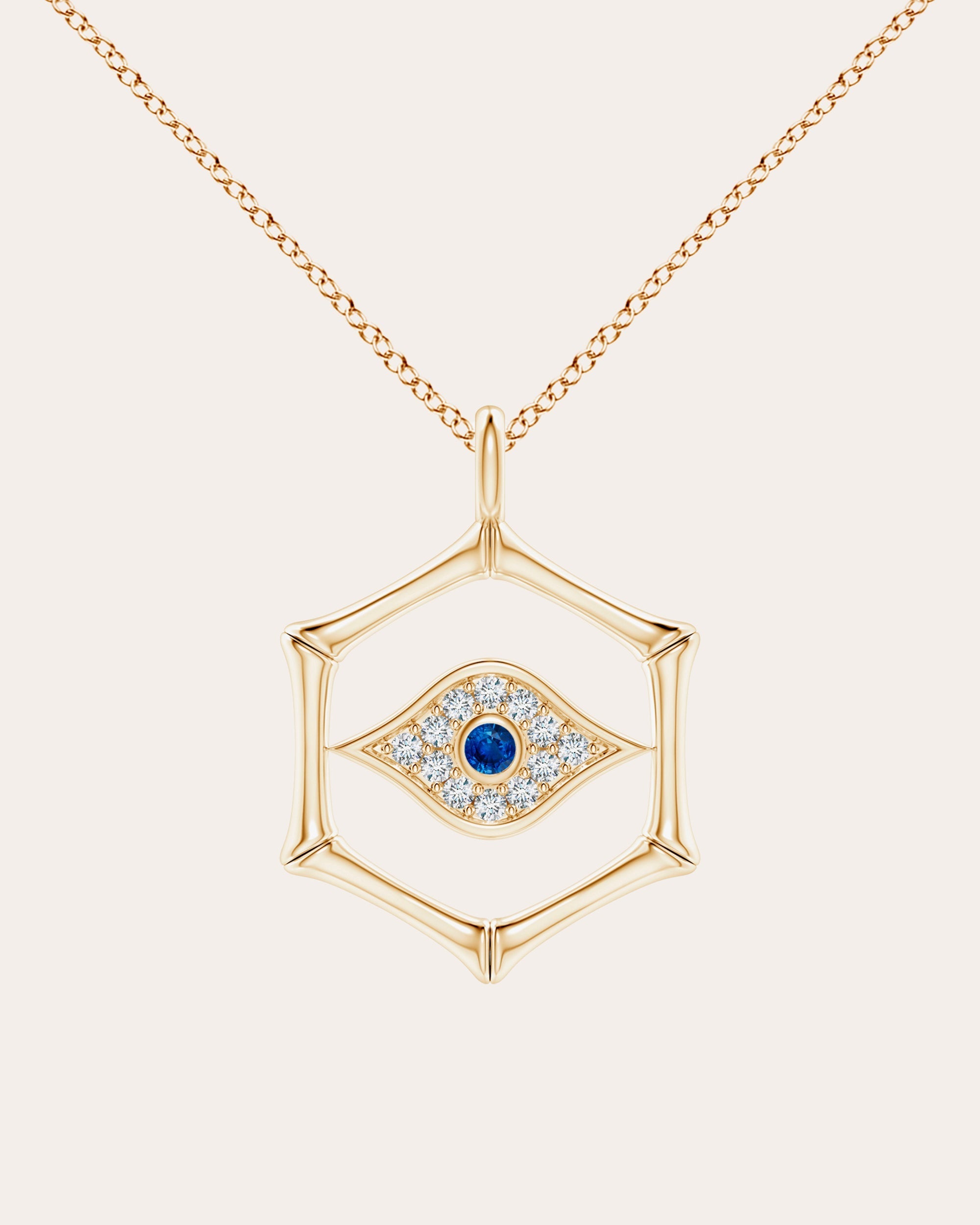 Bamboo 14K Gold Sapphire and Diamond Evil Eye Pendant Necklace