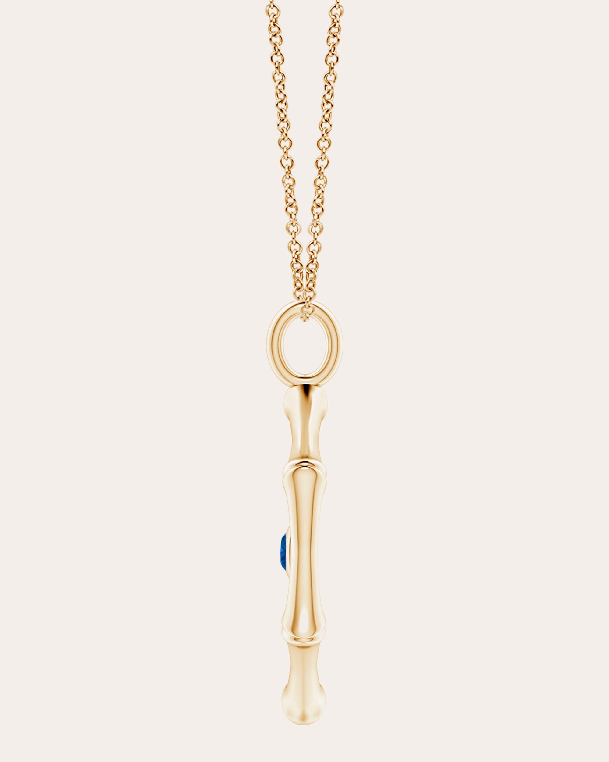 Bamboo 14K Gold Sapphire and Diamond Evil Eye Pendant Necklace
