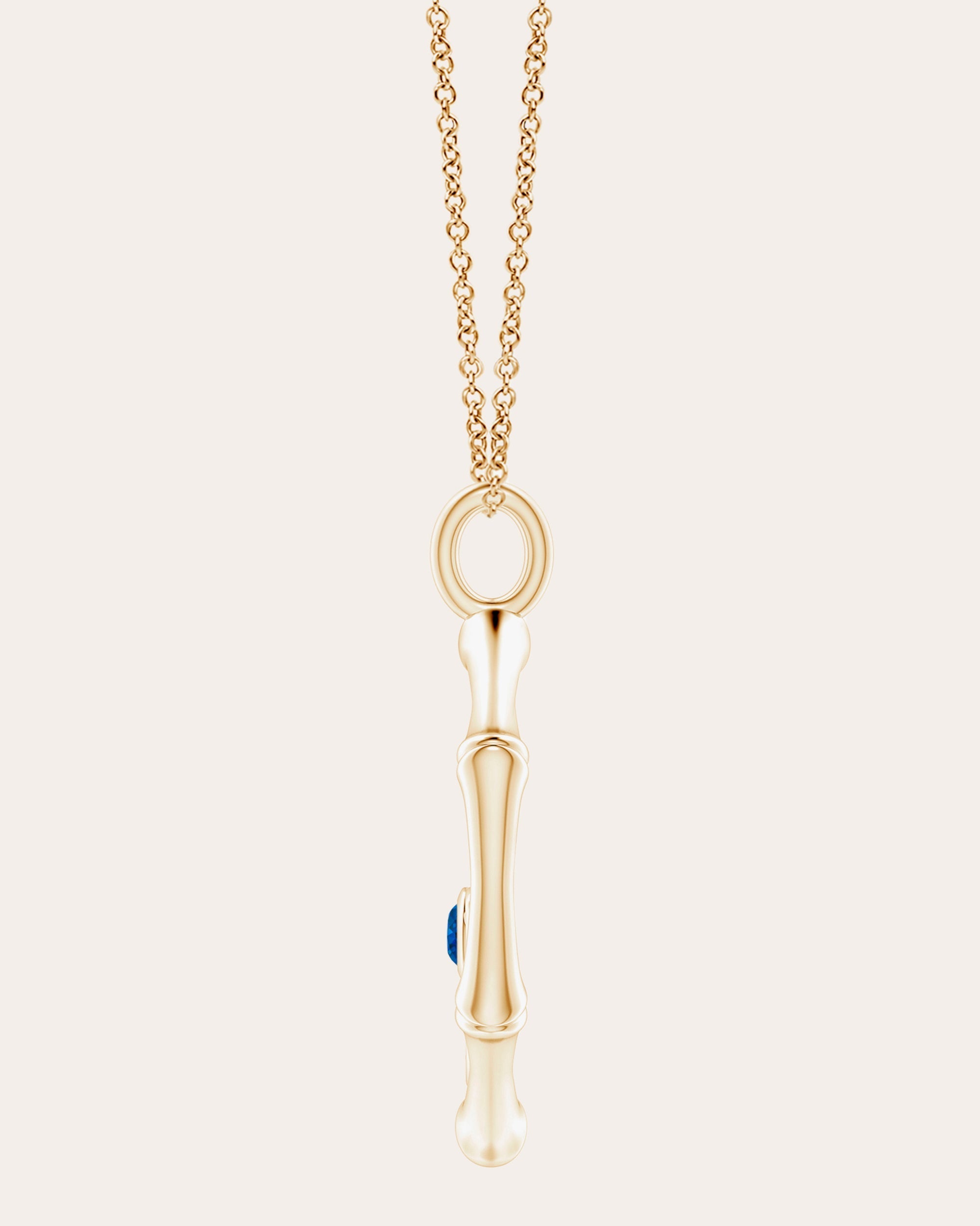 Bamboo 14K Gold Sapphire and Diamond Hamsa Pendant Necklace