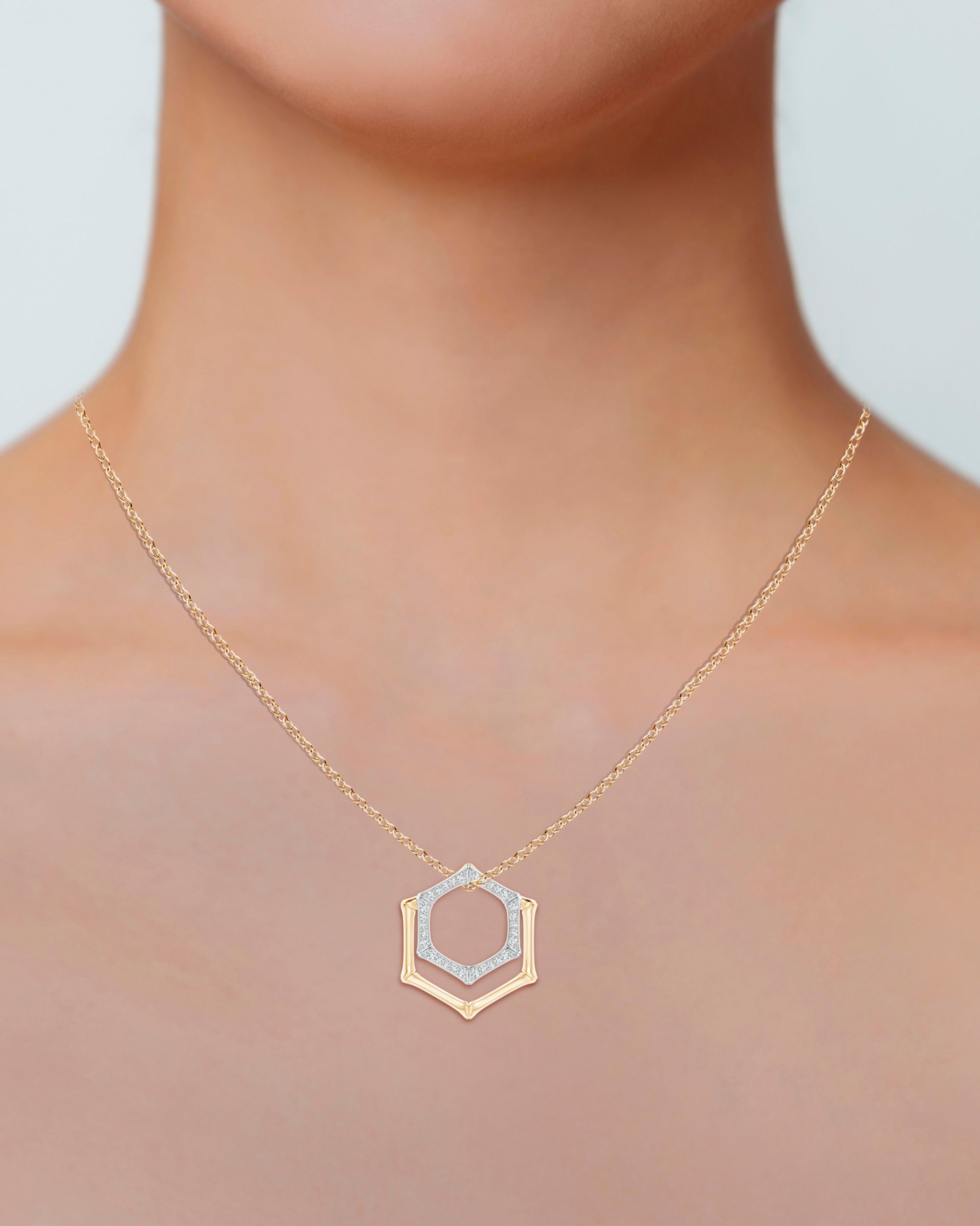 Bamboo 14K Gold Diamond Pendant Necklace