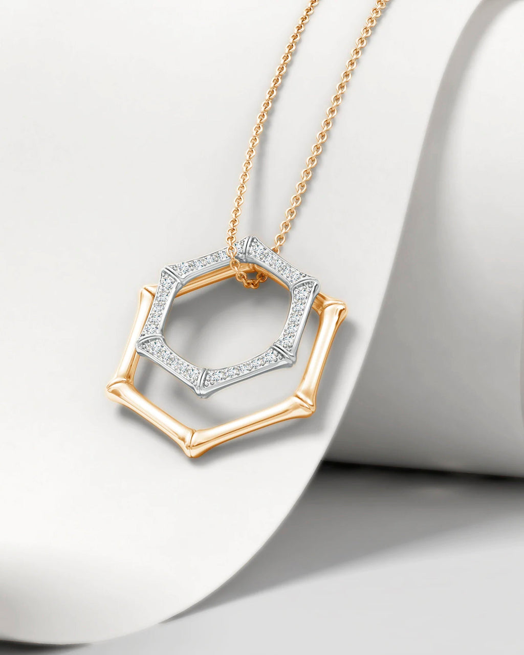 Bamboo 14K Gold Diamond Pendant Necklace