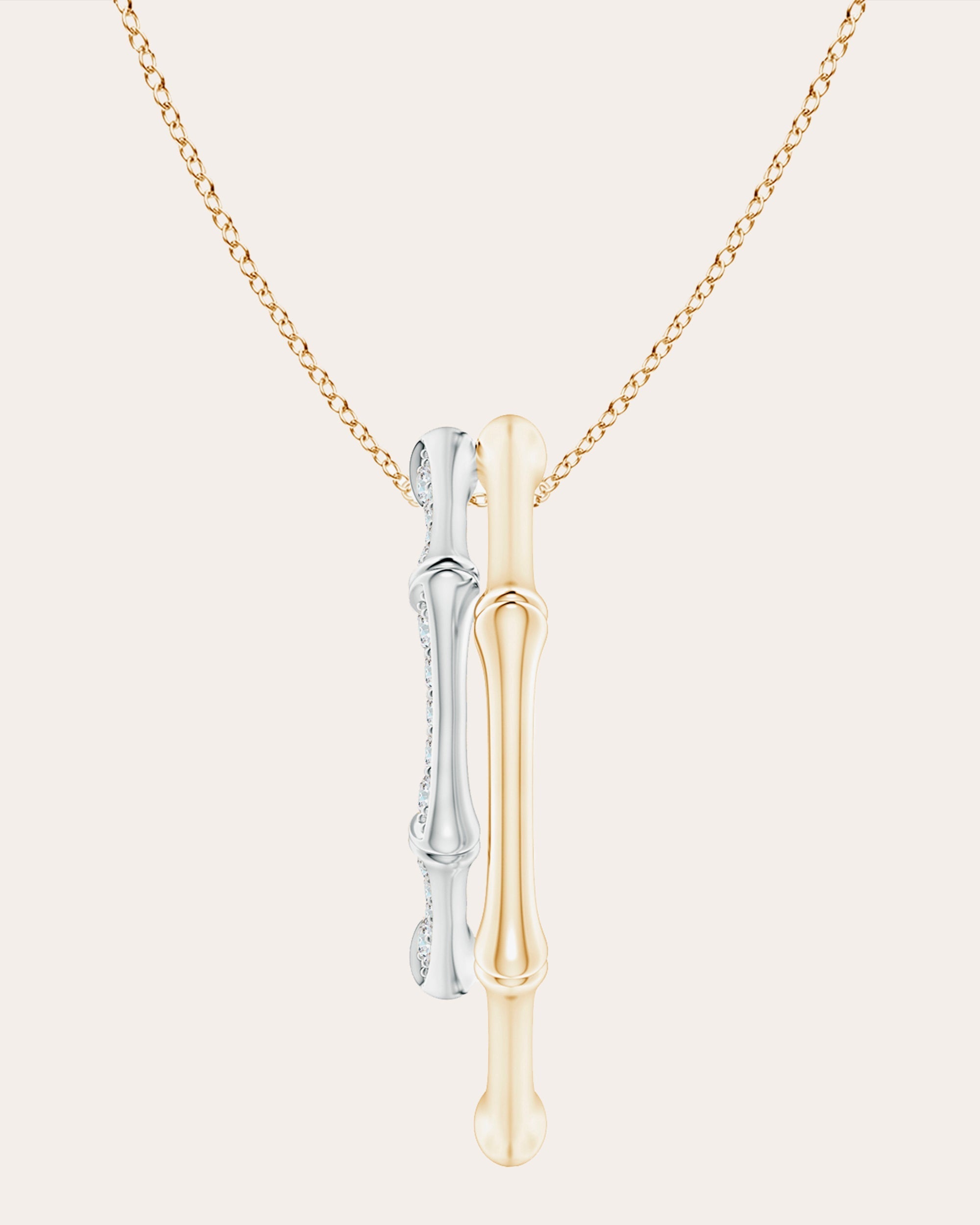 Bamboo 14K Gold Diamond Pendant Necklace
