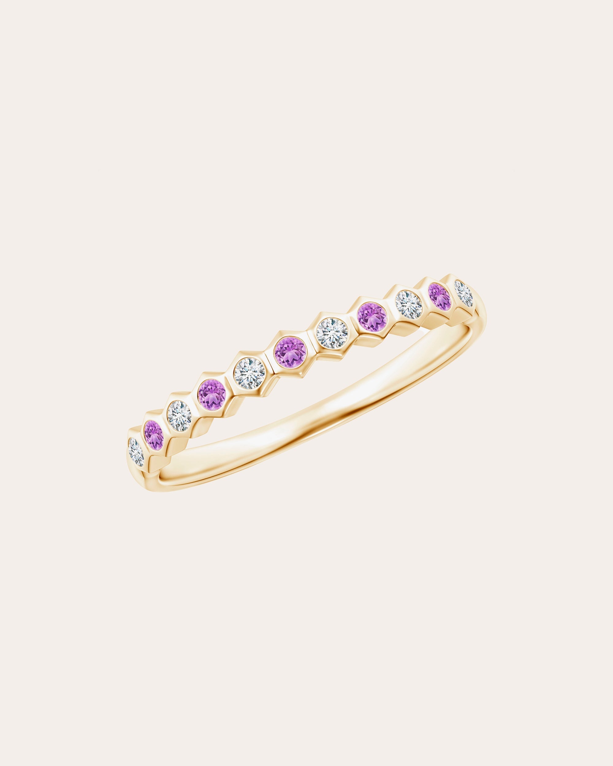 14K Gold Amethyst and Diamond Ring
