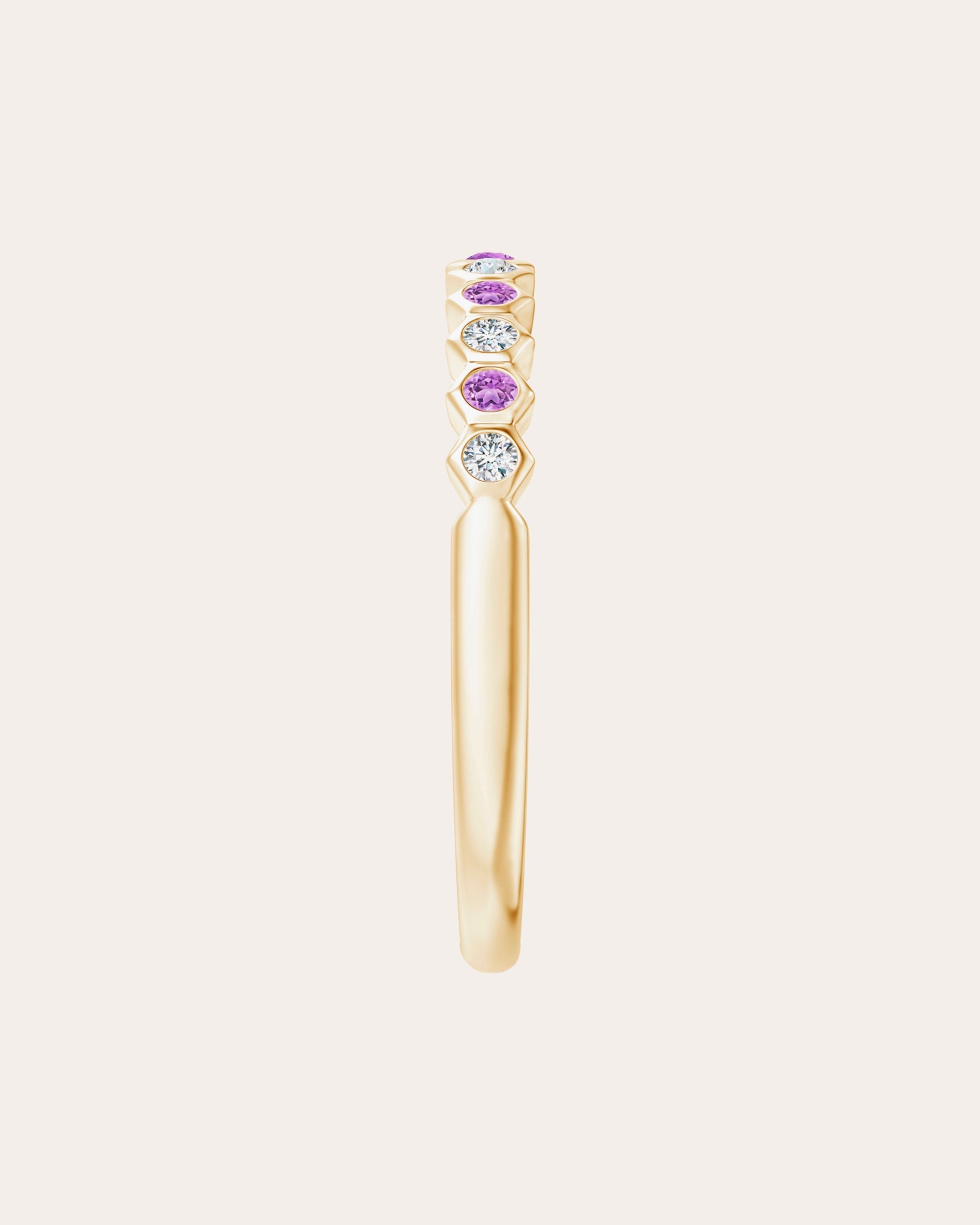 14K Gold Amethyst and Diamond Ring