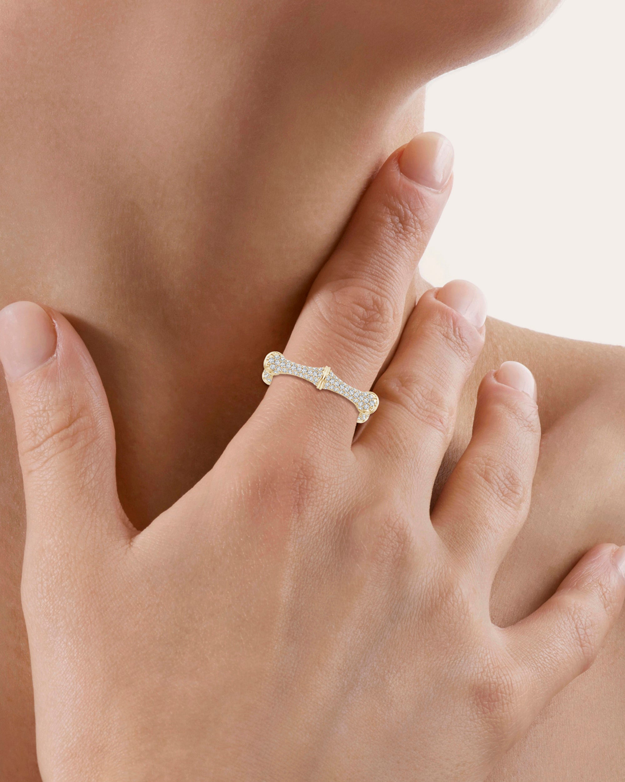 Indochine Bamboo 14K Gold Diamond Pavé Ring