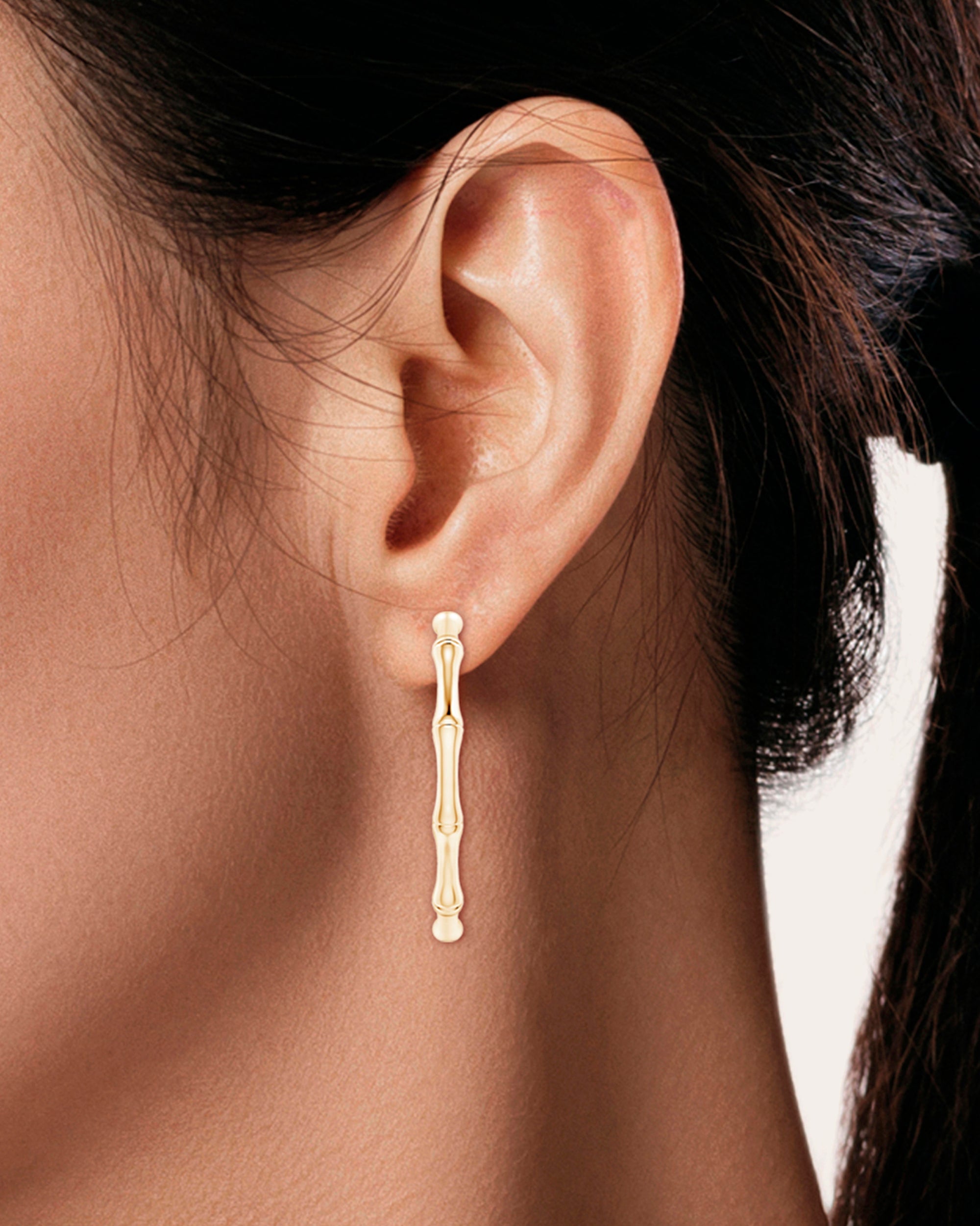 Indochine Bamboo 14K Gold Diamond Medium Hoop Earrings