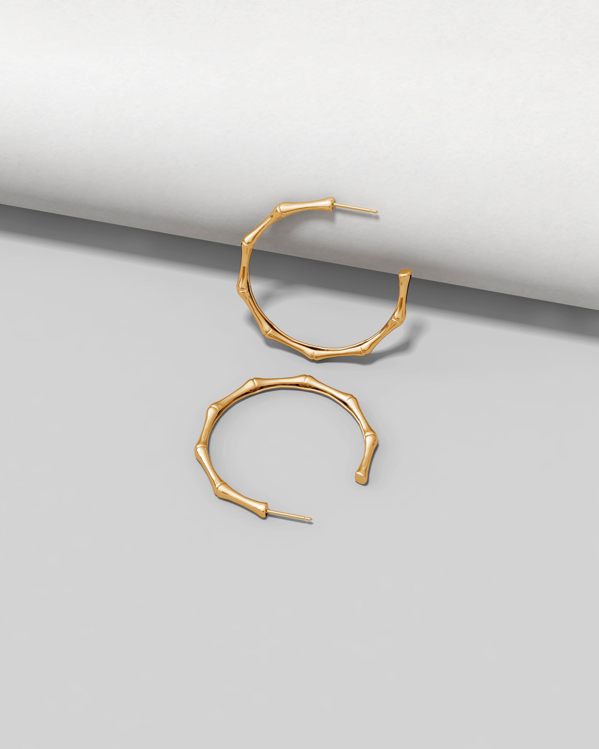 Indochine Bamboo 14K Gold Diamond Medium Hoop Earrings