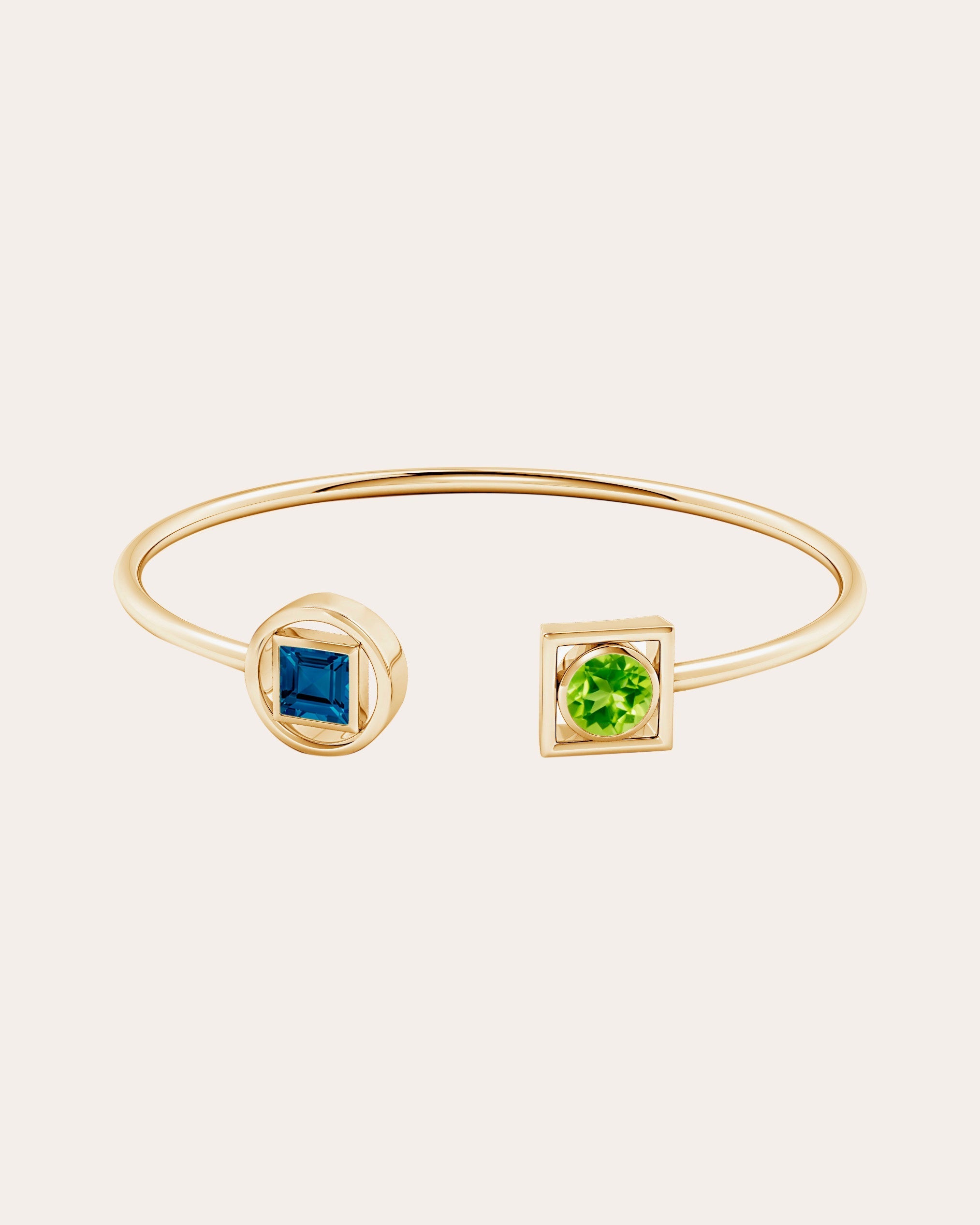 Infinity 14K Gold Peridot and Topaz Bangle